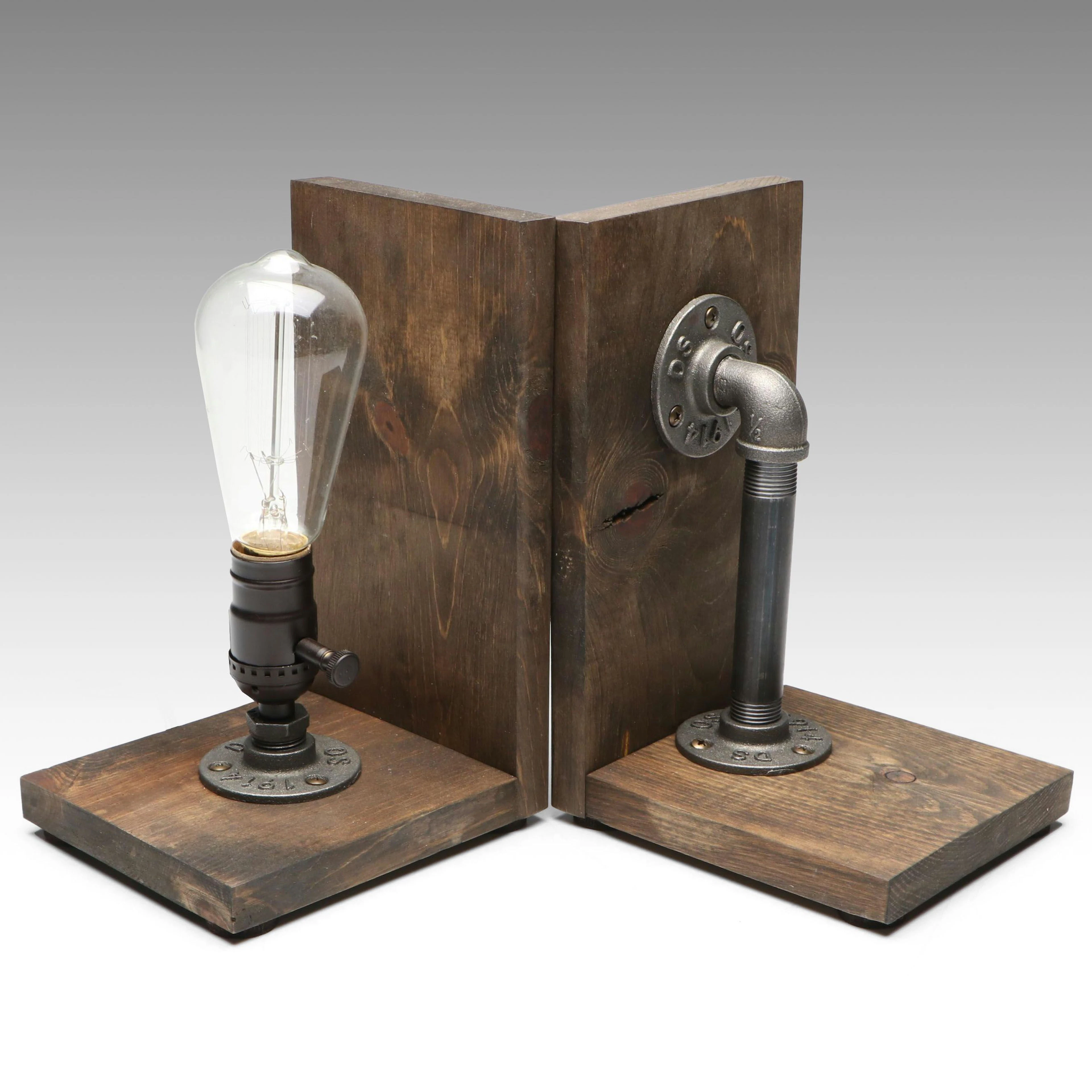 Illuminated Steampunk Style Edison Bulb Bookends
