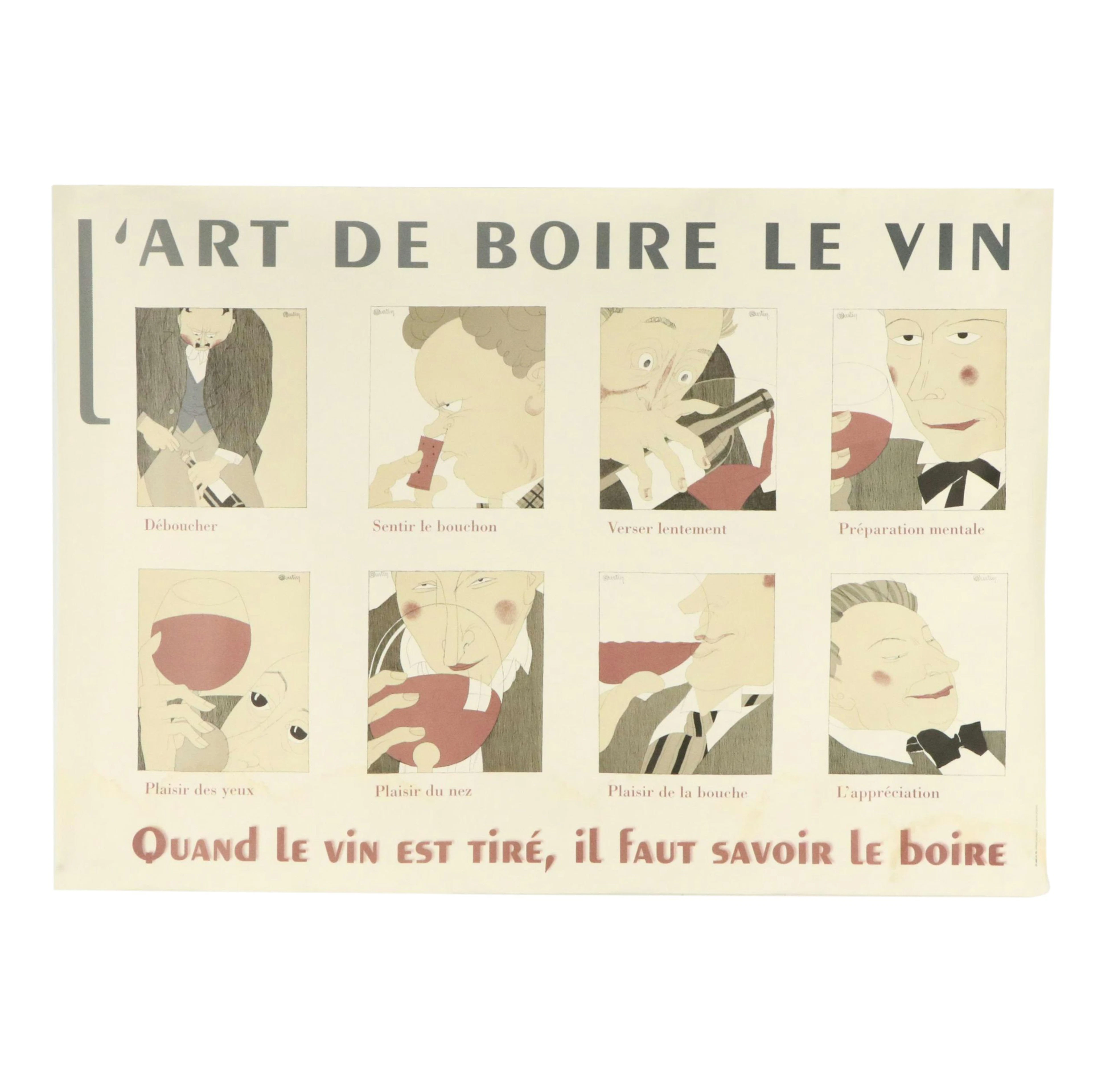 After Charles Martin French Wine Poster "L'Art de Boire le Vin"