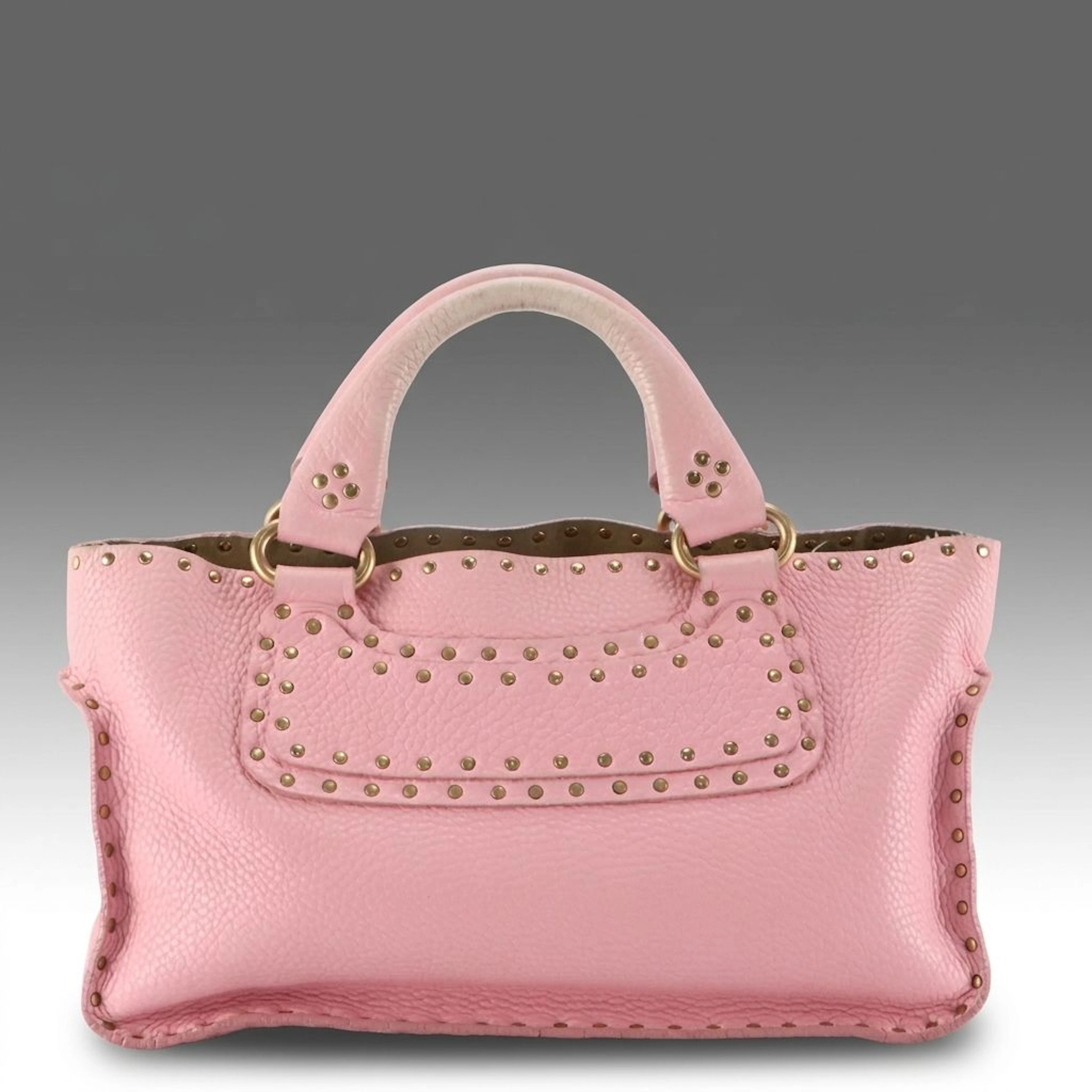 Celine Boogie Bag in Studded Pink Grained Calfskin Leather