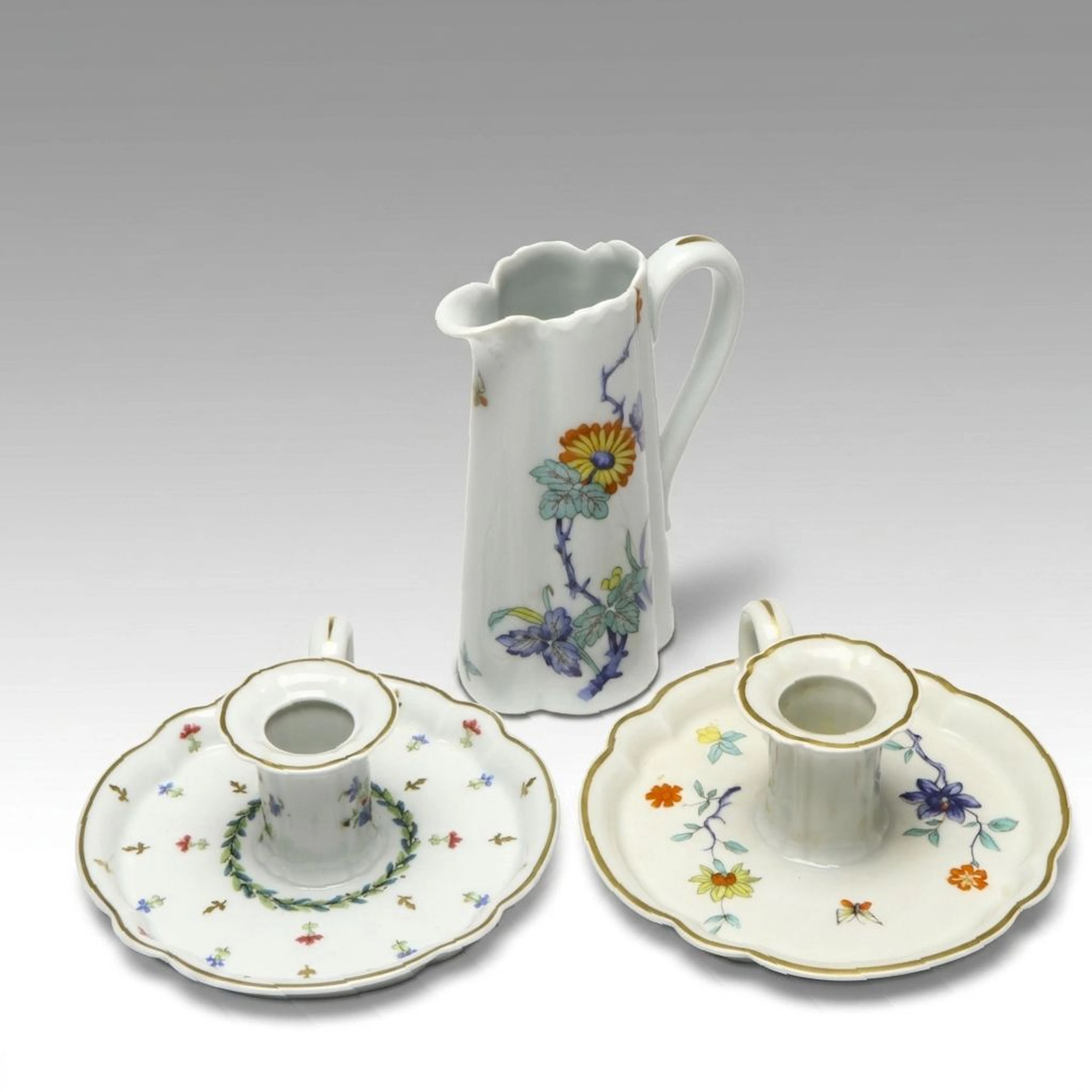 Haviland "Shalimar" Porcelain Pitcher with Candle Holders, Late 20th C.