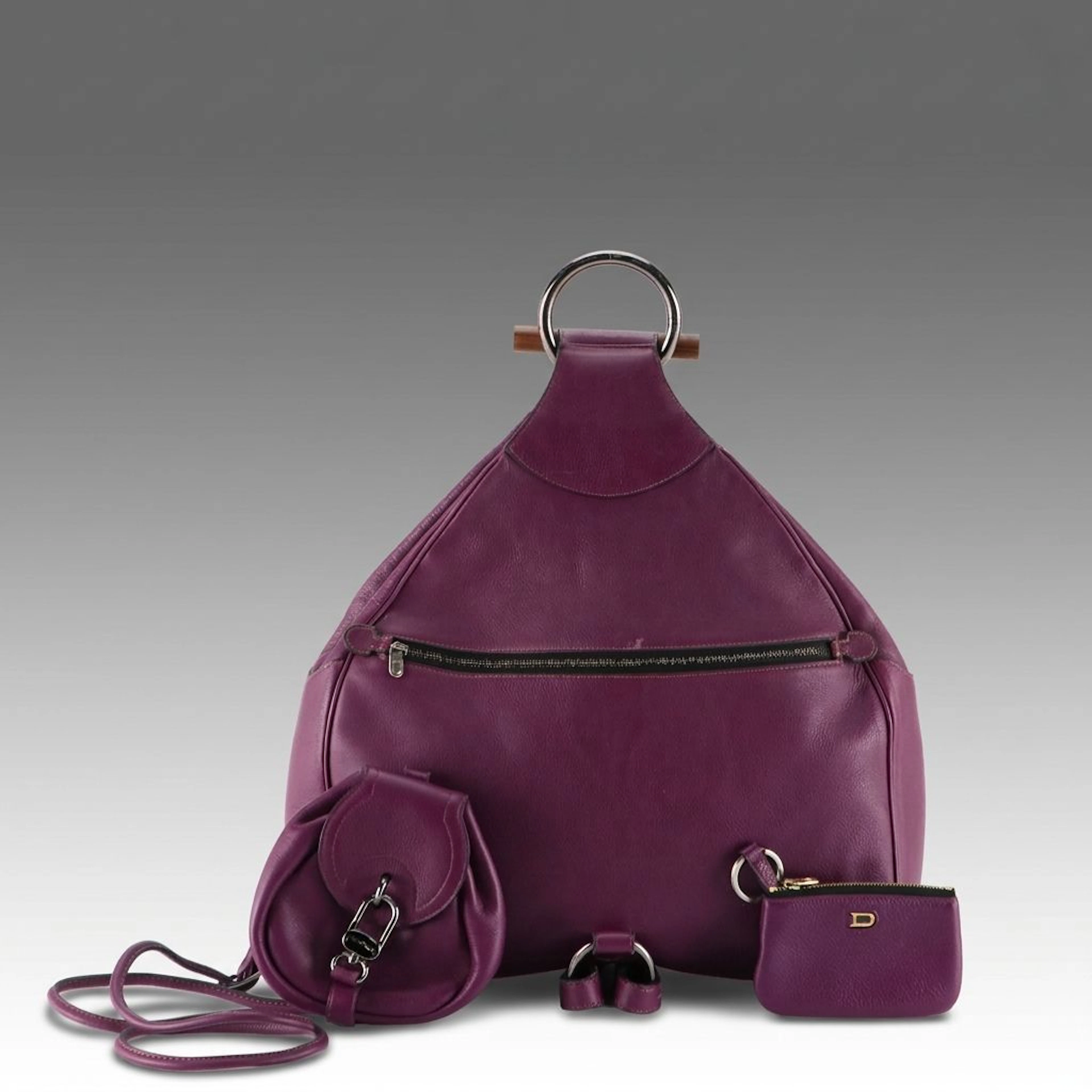 Delvaux Amandier Leather Backpack with Pouch and Coin Purse, 1990s