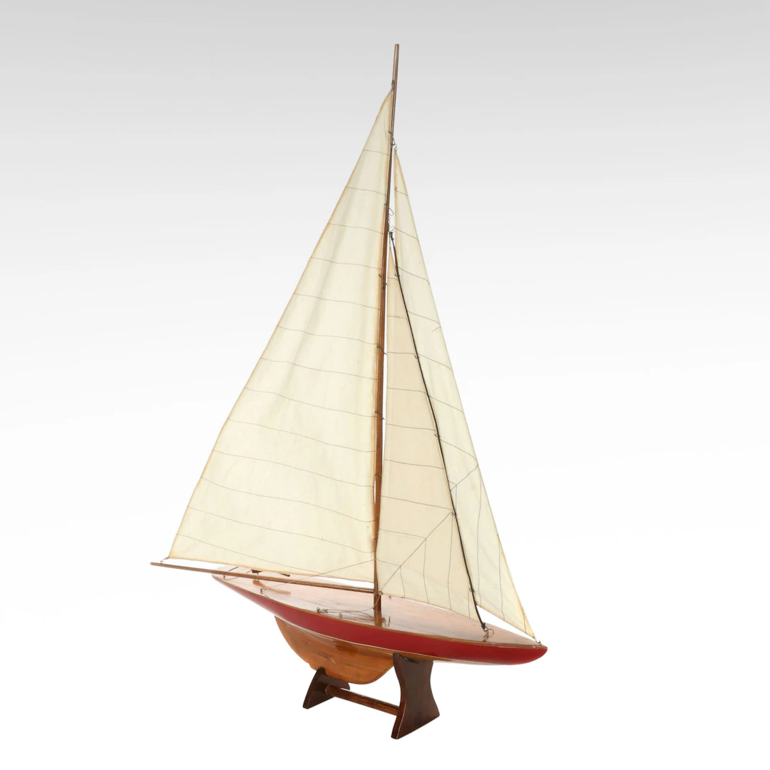 Handcrafted Wooden Sailboat Model, Mid to Late 20th Century