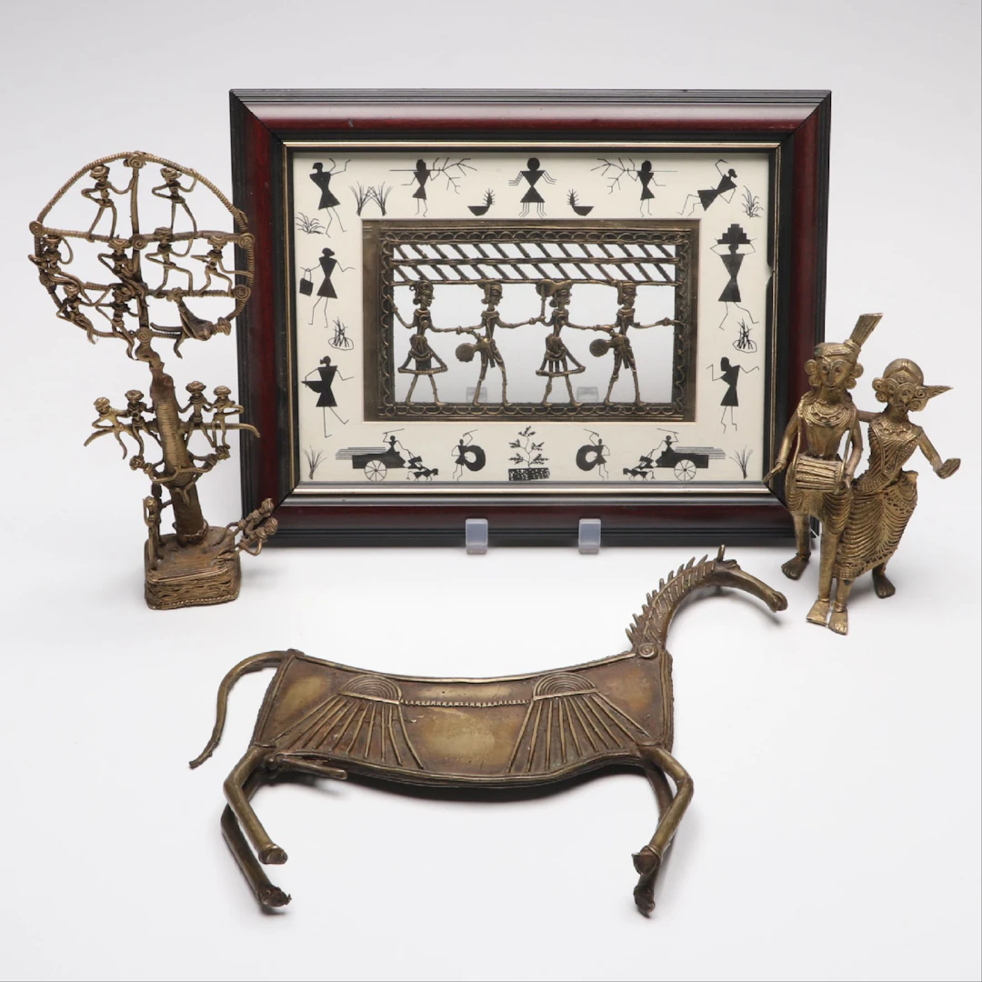 Indian Dhokra Brass Horse, Traditional Couple, Karma Tree with Picture Frame