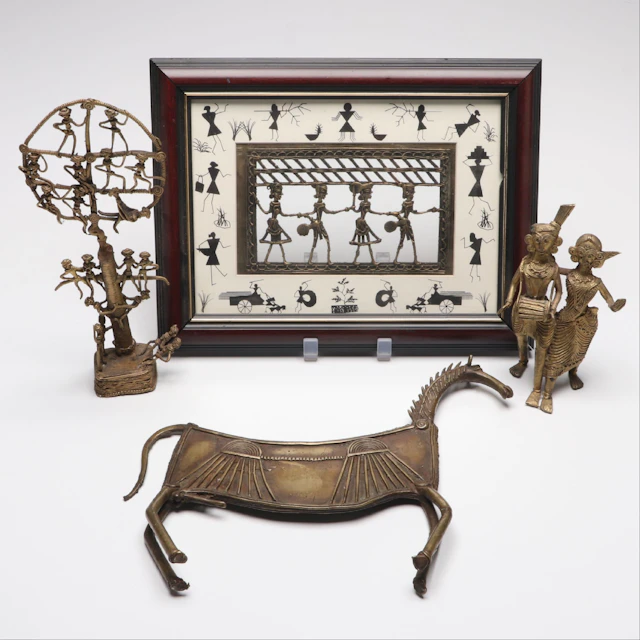 Indian Dhokra Brass Horse, Traditional Couple, Karma Tree with Picture Frame