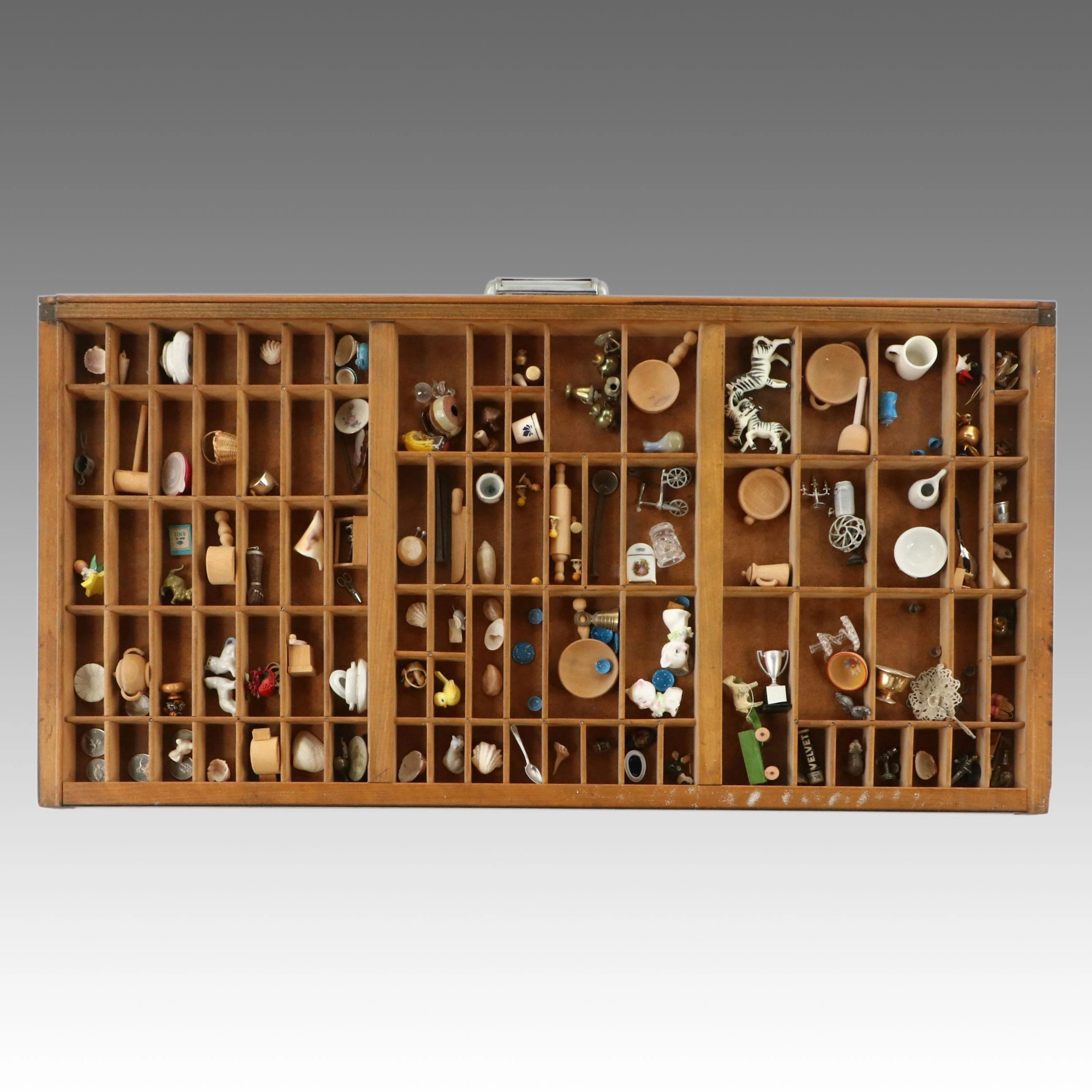 Printer's Letterpress Tray with Figurines, Miniatures and More Collectibles