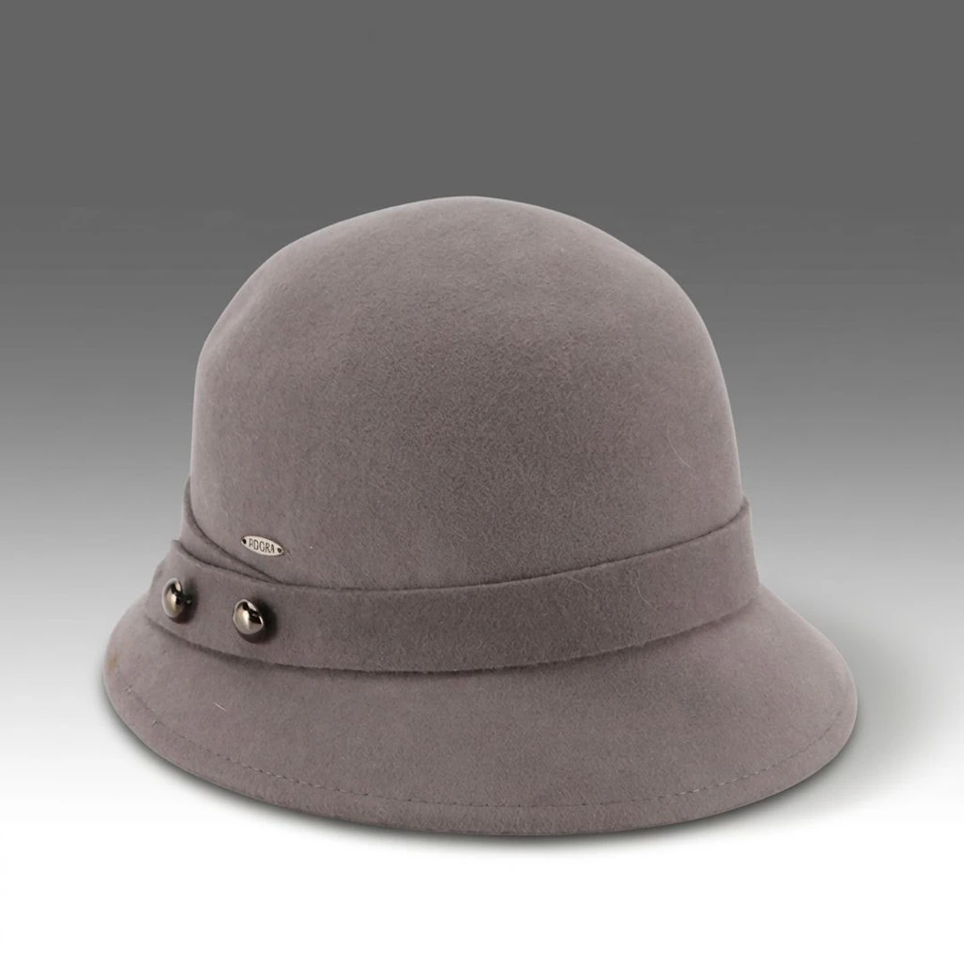 Adora Button Accent Cloche Hat in Grey Wool
