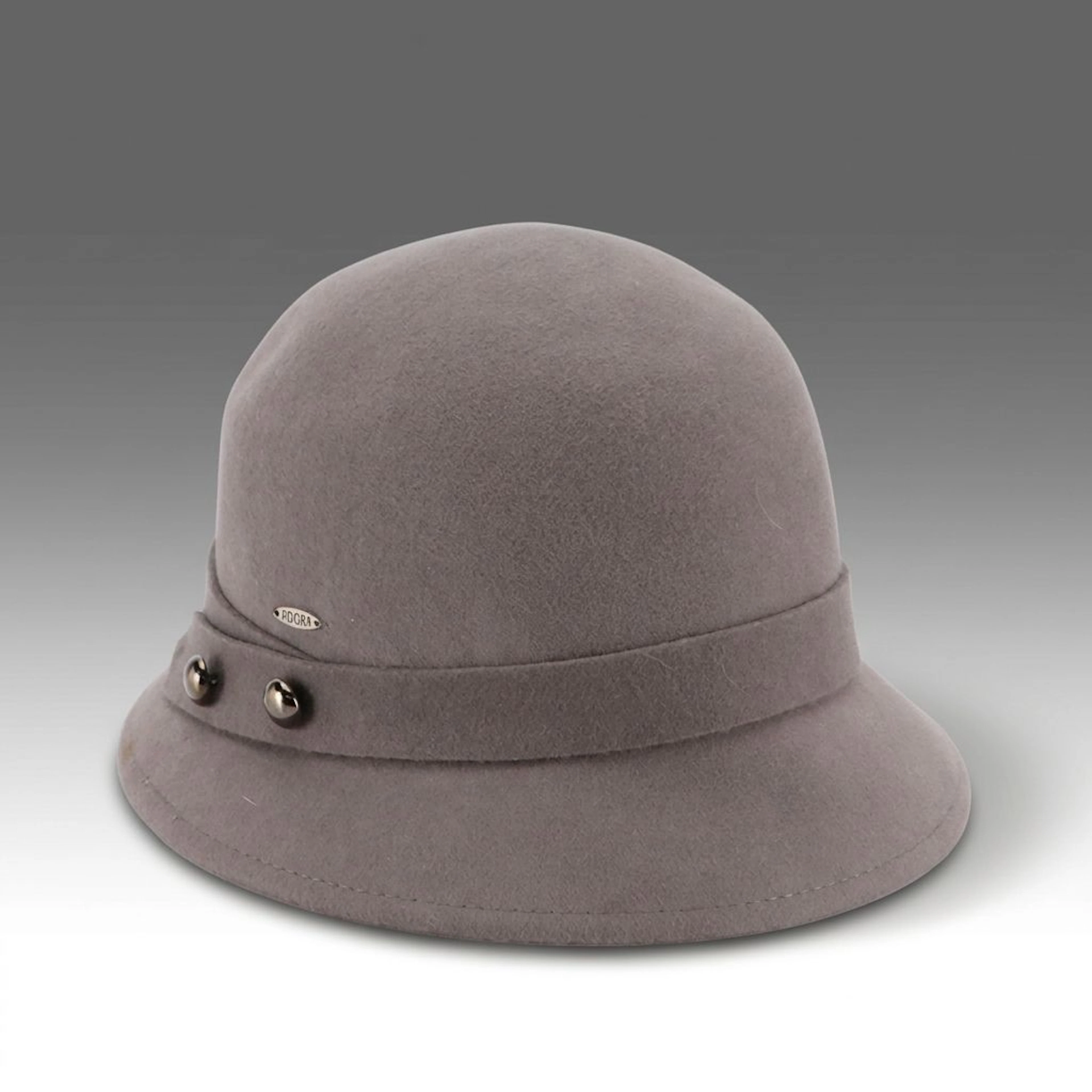Adora Button Accent Cloche Hat in Grey Wool