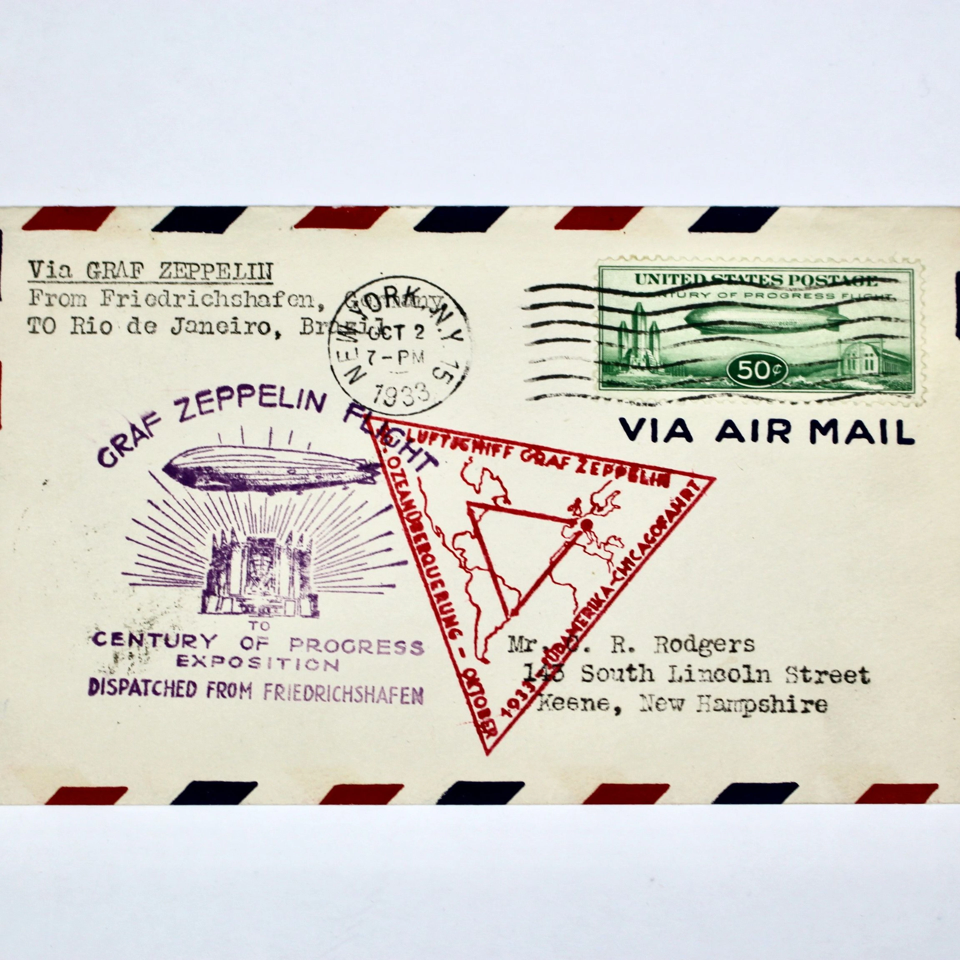 1933 Graf Zeppelin Postal Cover, Century of Progress