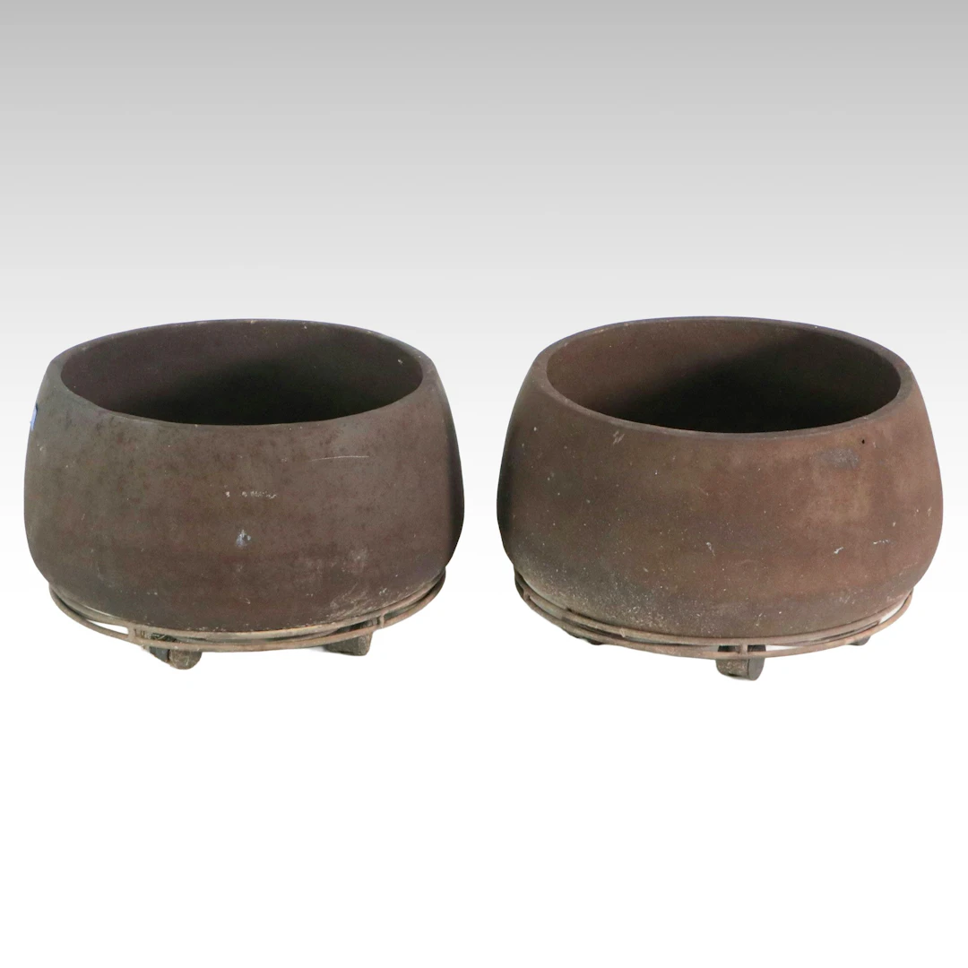 Handcrafted Terracino Ceramic Planters with Wire Plant Caddies