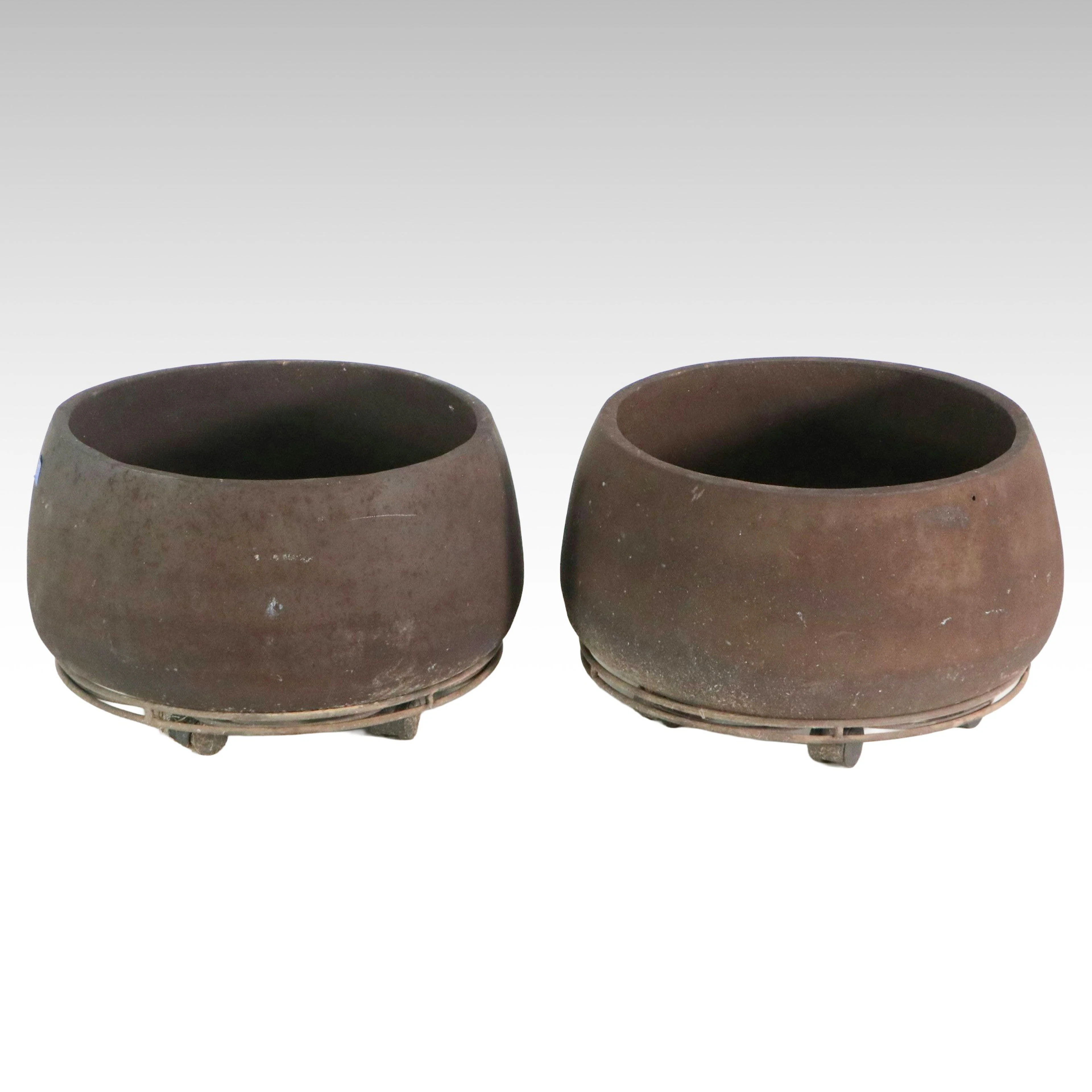 Handcrafted Terracino Ceramic Planters with Wire Plant Caddies