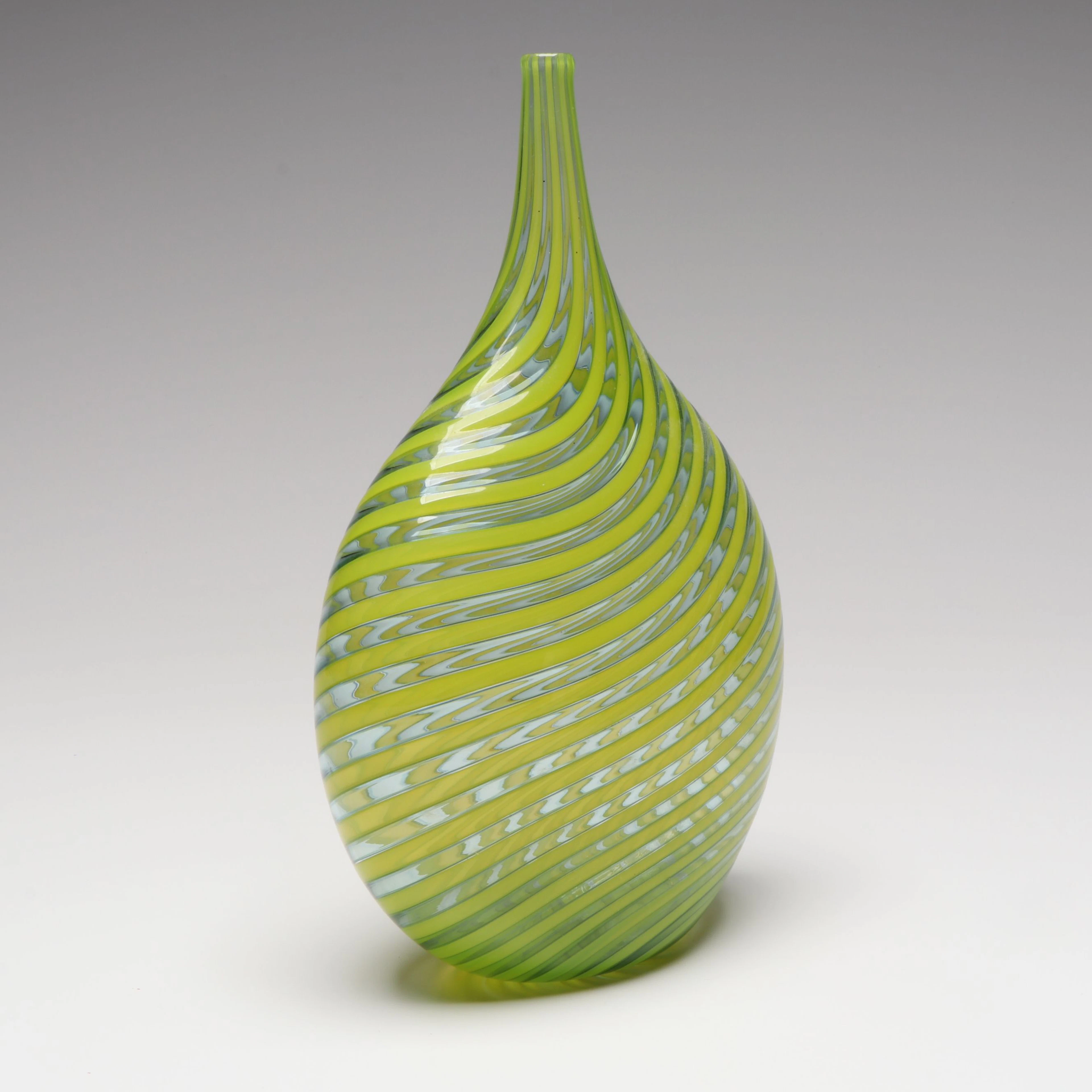 Sam Stang Handblown Green Optic Art Glass Vase, 2002