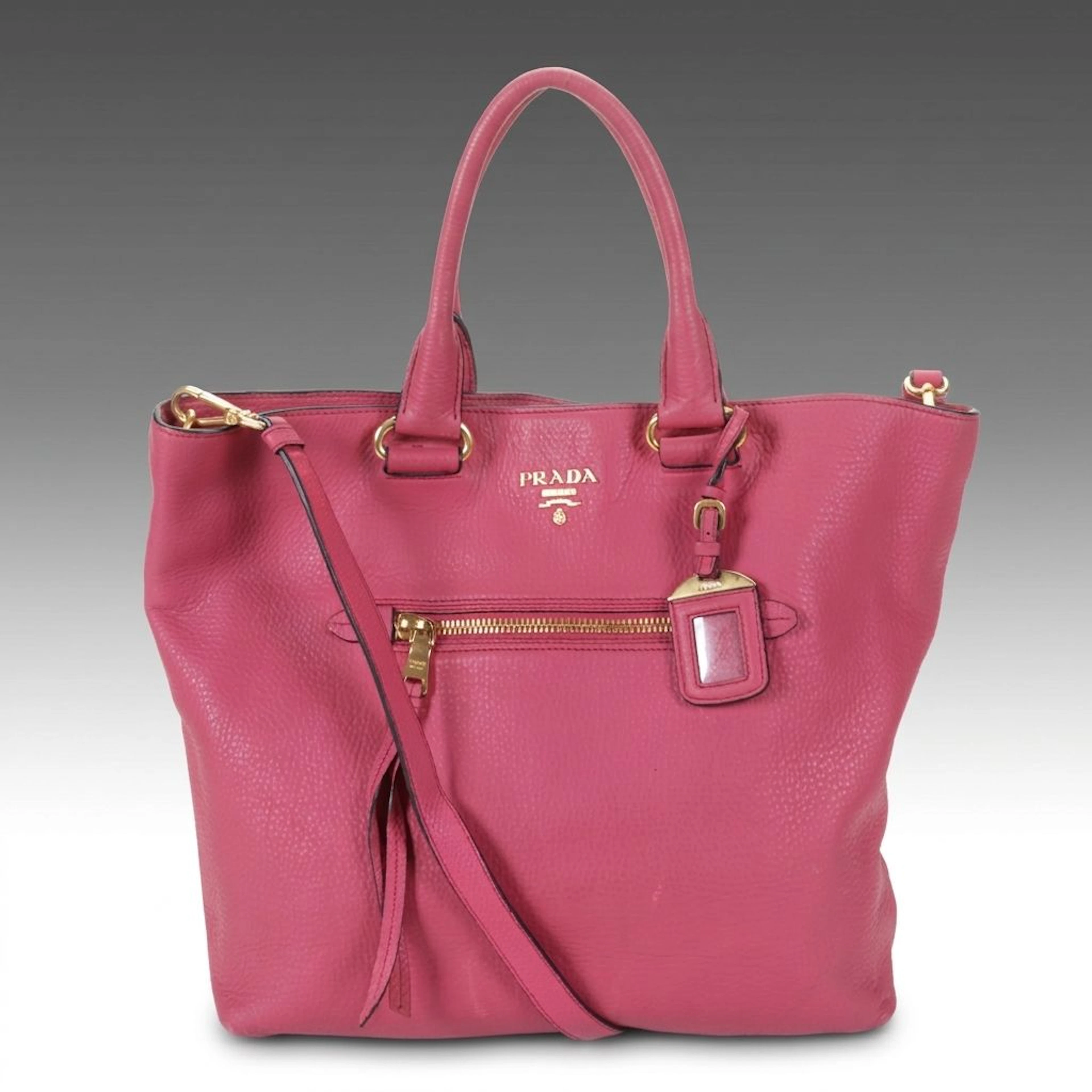 Prada Top Handle Two-Way Tote Bag in Pink Vitello Daino Leather