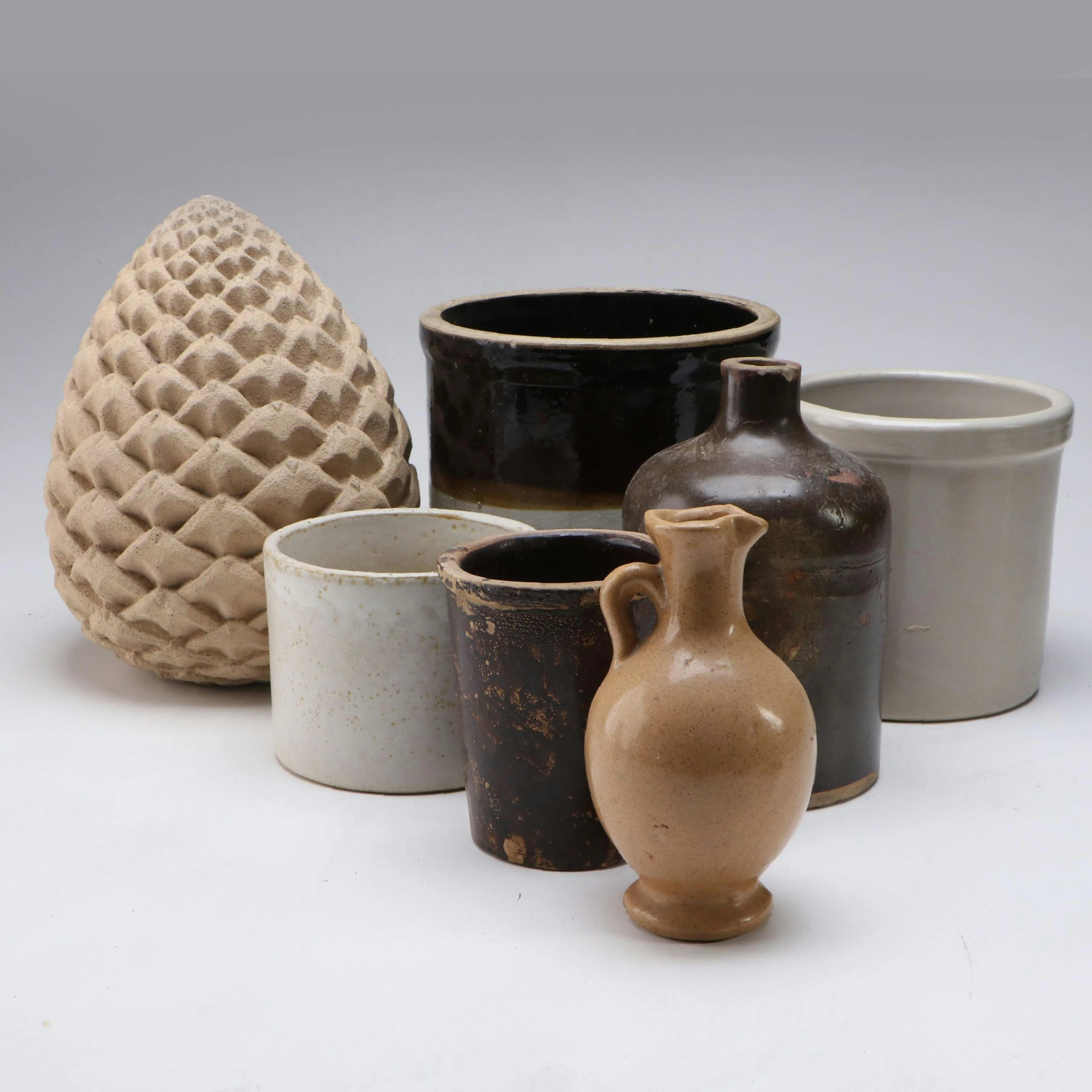 Robinson Ransbottom and Other Vintage Ceramic Crocks and Jugs with Cement Cone