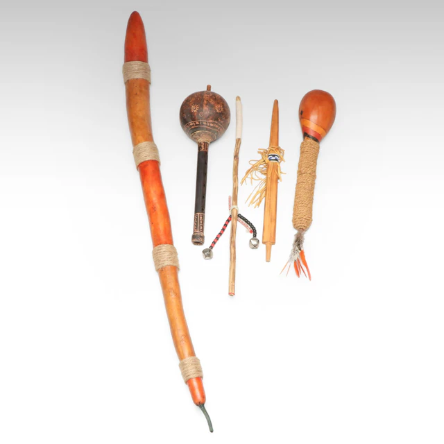 Indigenous Handcrafted Rattles, Pipe Stem and Ceremonial Sticks