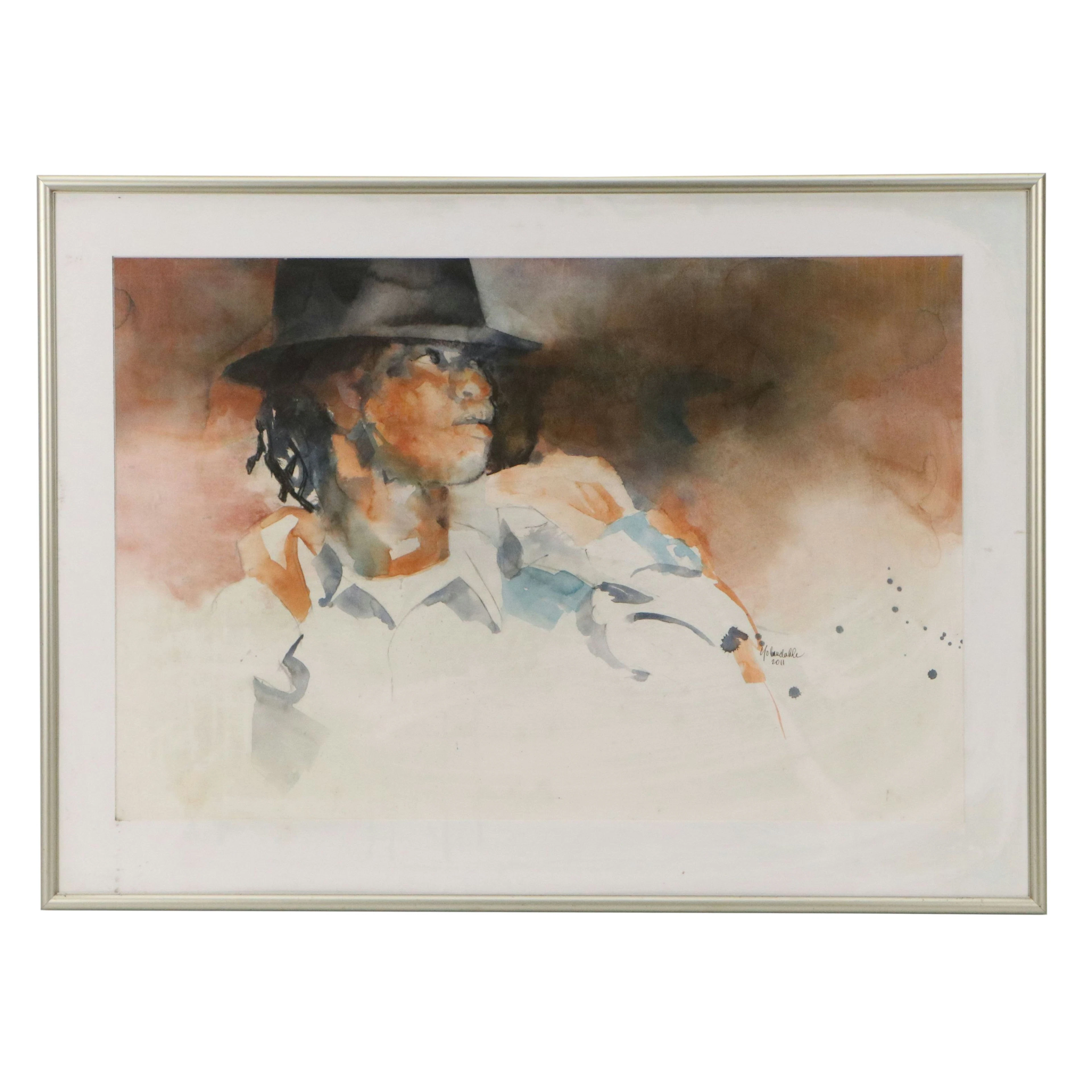 Stylized Watercolor Portrait of Michael Jackson, 2011