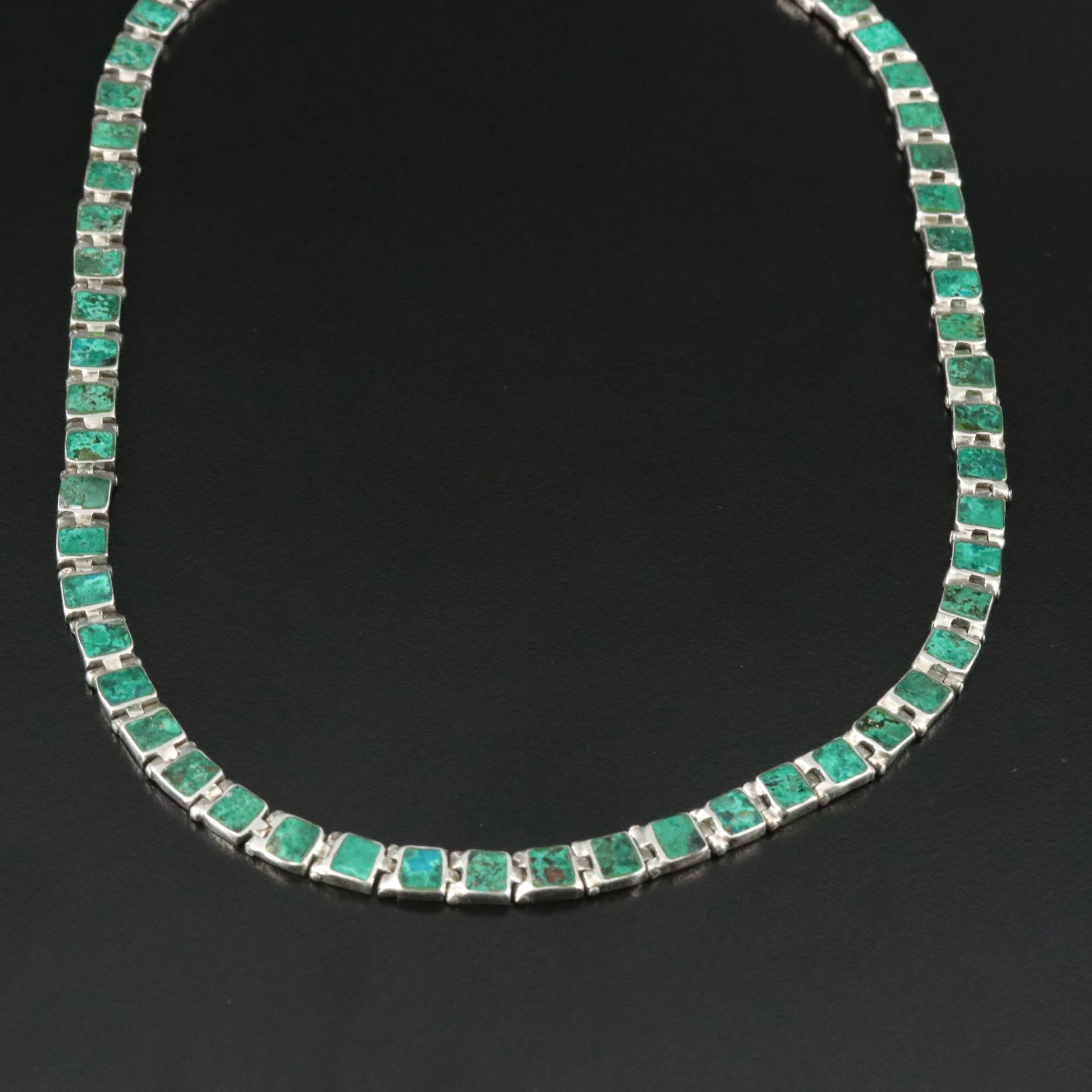 Sterling Chrysocolla and Malachite Link Necklace