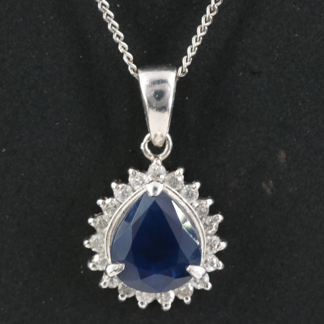 Platinum 1.34 CT Sapphire and Diamond Pendant Necklace