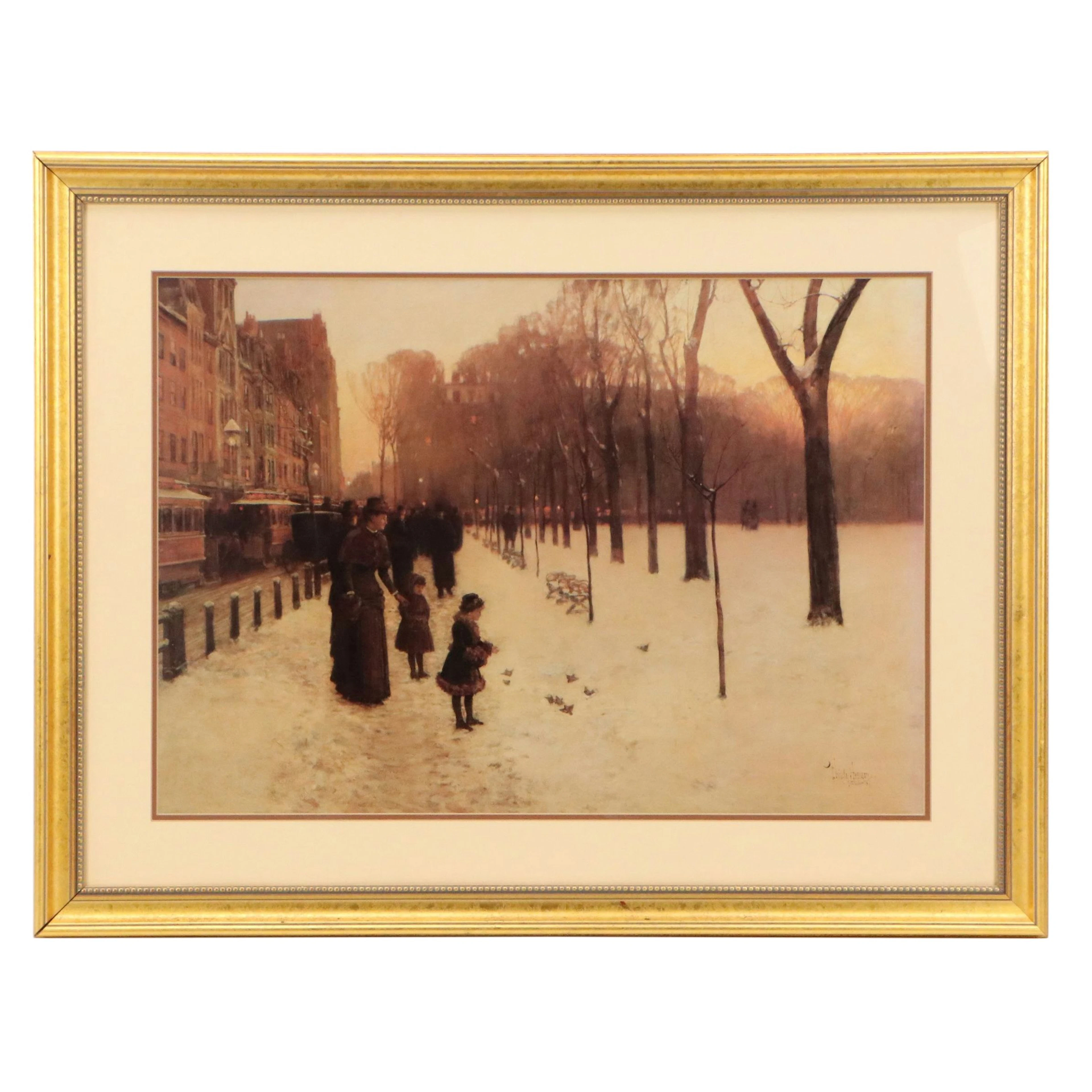 After Childe Hassam Offset Lithograph "Boston Common at Twilight"