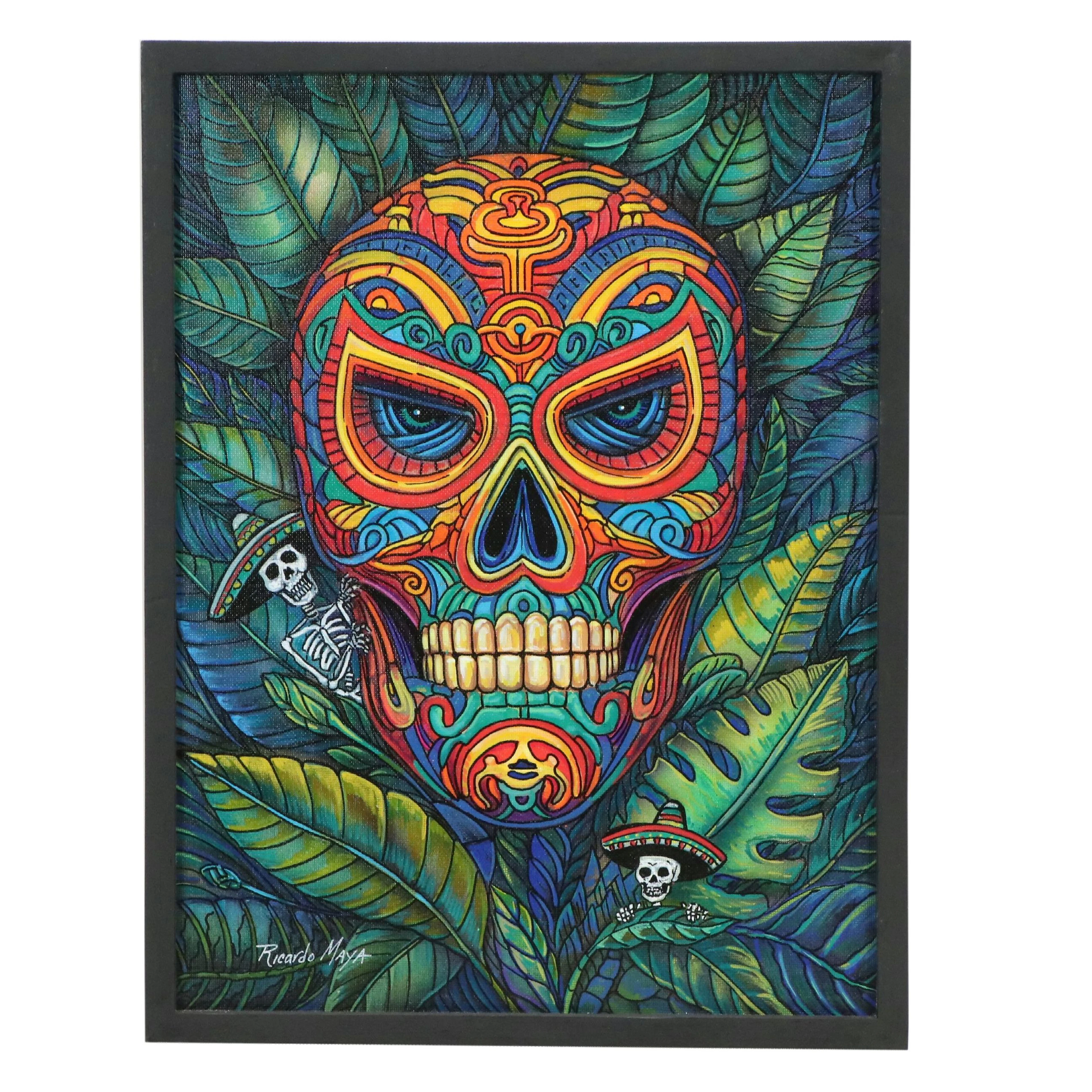 Ricardo Maya Acrylic Painting of Día de los Muertos Figure, 2025