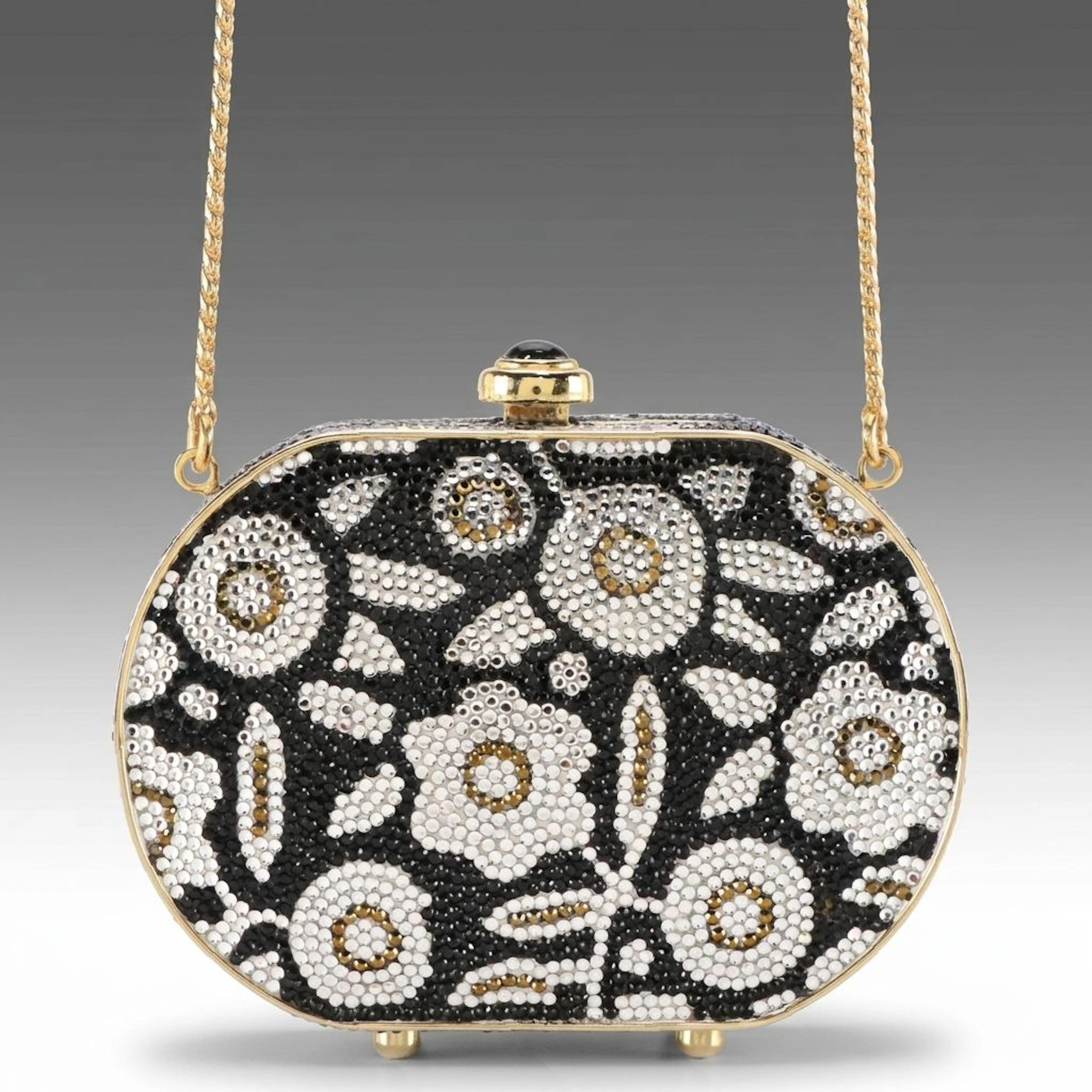 Judith Leiber Crystal Mod Flower Mini Minaudière with Gemstone Clasp