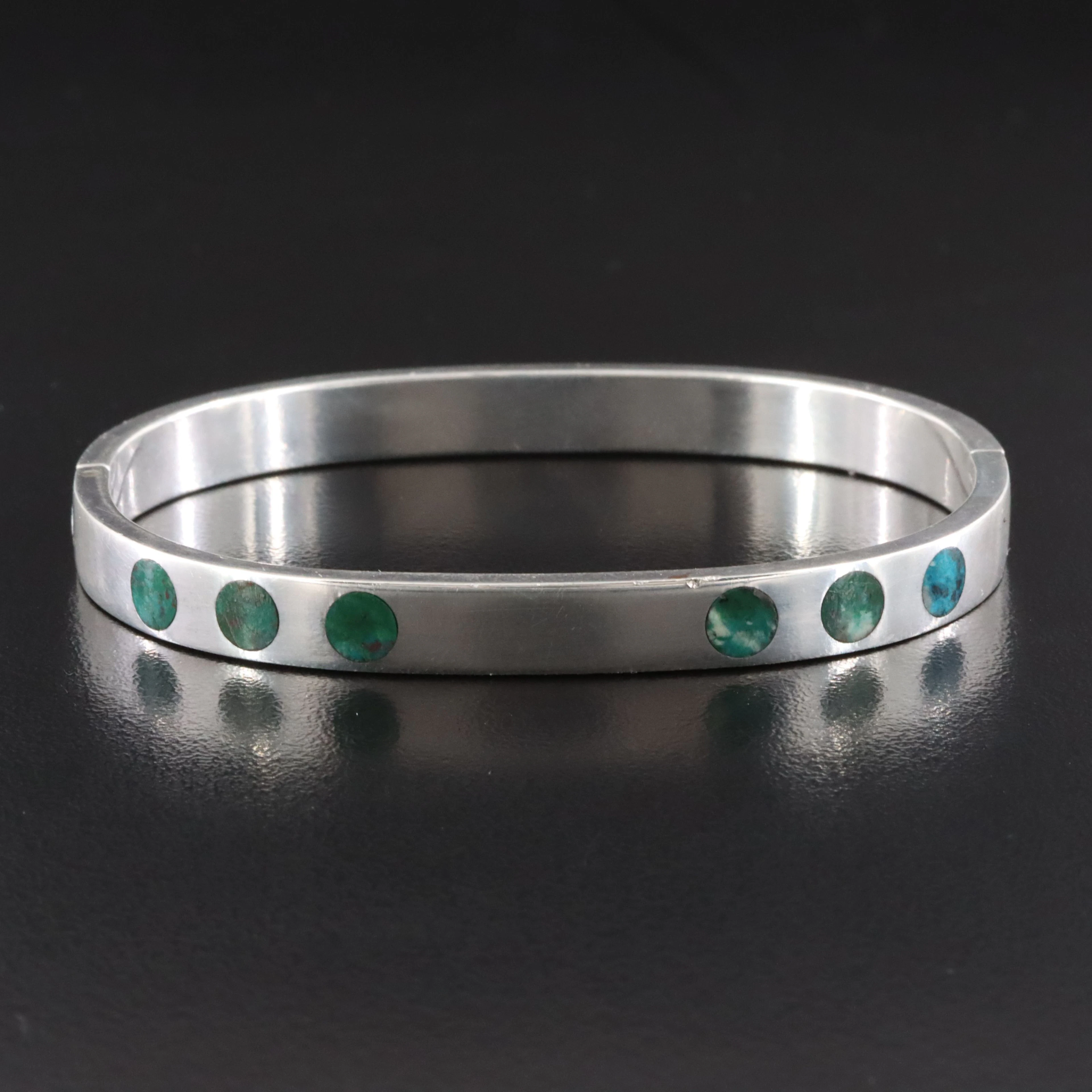 Vintage Taxco, Mexican Sterling Chrysocolla Inlay Dot Bracelet