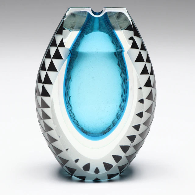 Signed Steven Correia Geometric Art Glass Vase, 1987