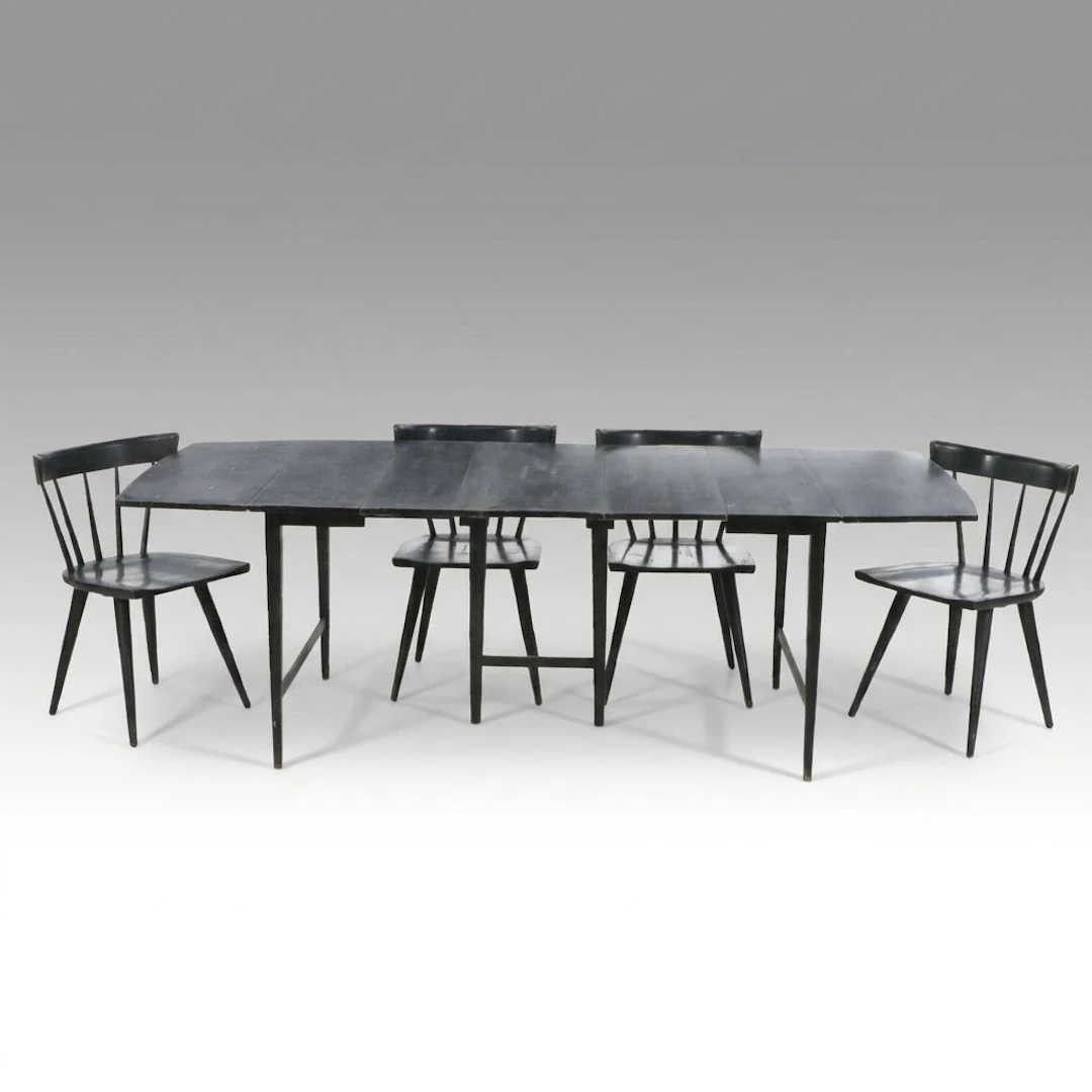 Five-Piece Mid Century Modern Style Dining Set with Paul McCobb Drop-Leaf Table