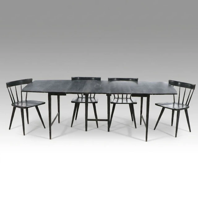 Five-Piece Mid Century Modern Style Dining Set with Paul McCobb Drop-Leaf Table