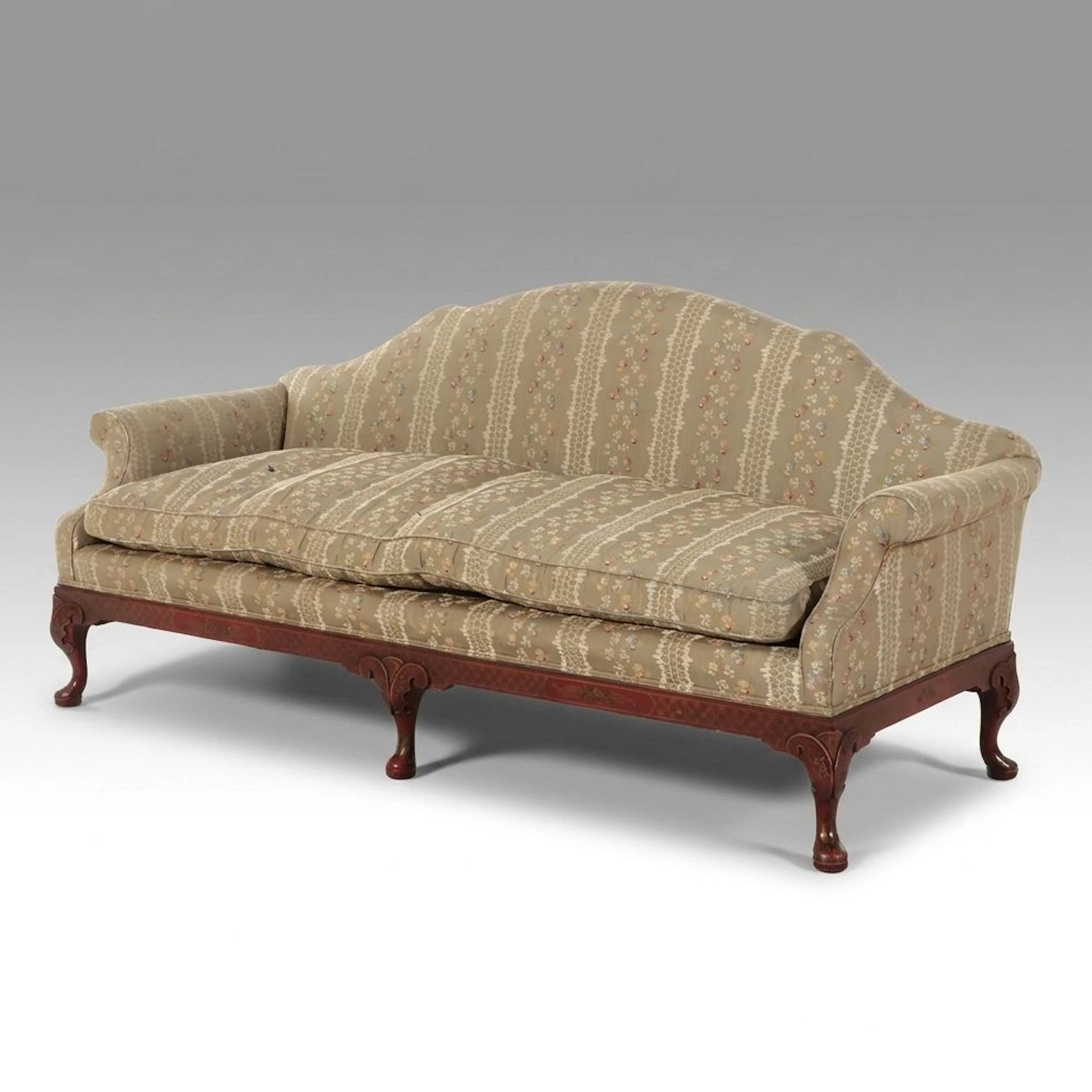 Chippendale Style Stencil-Decorated Camelback Sofa, Mid to Late 20th Century