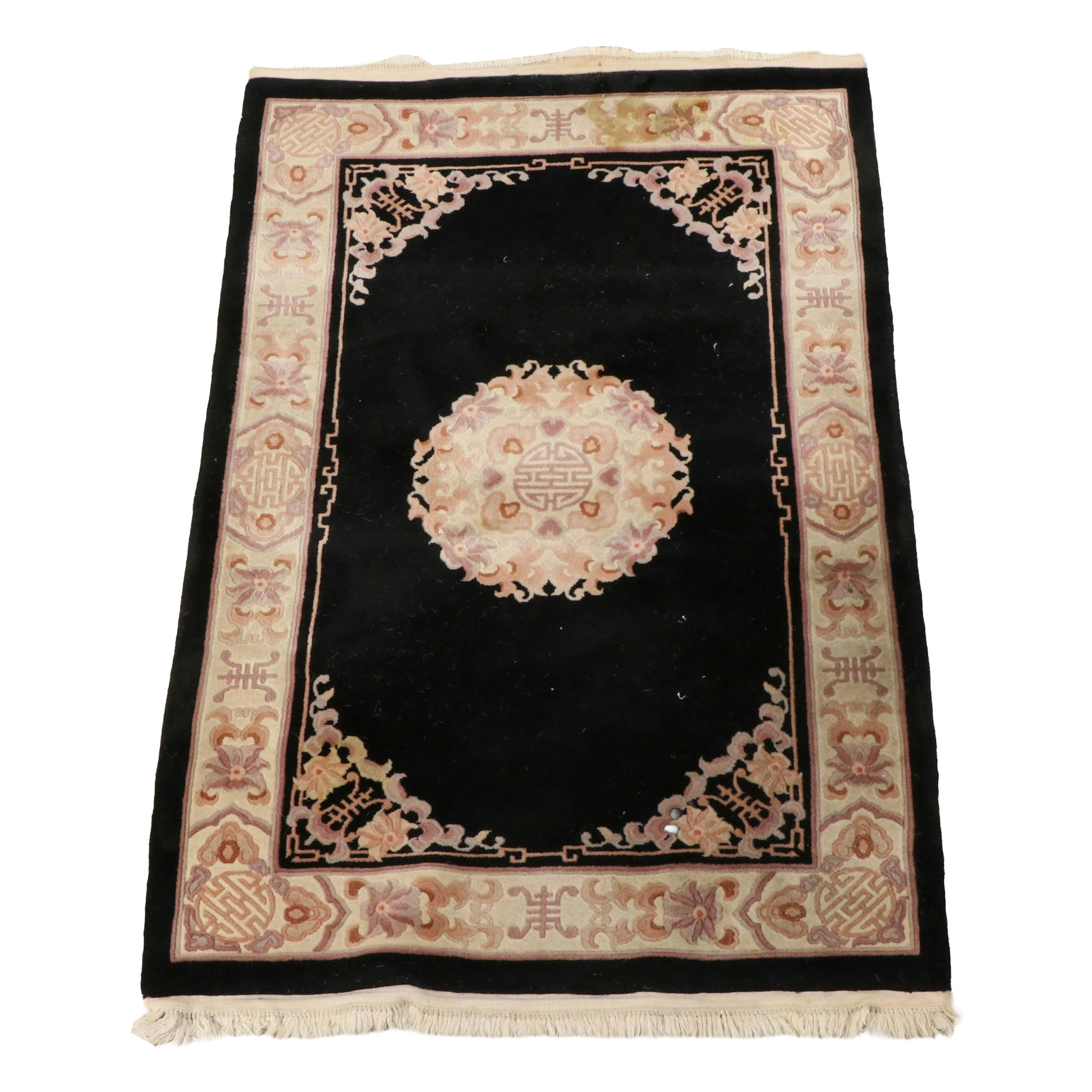 4' x 6'7 Hand-Knotted Tibetan Chinese Deco Style Area Rug