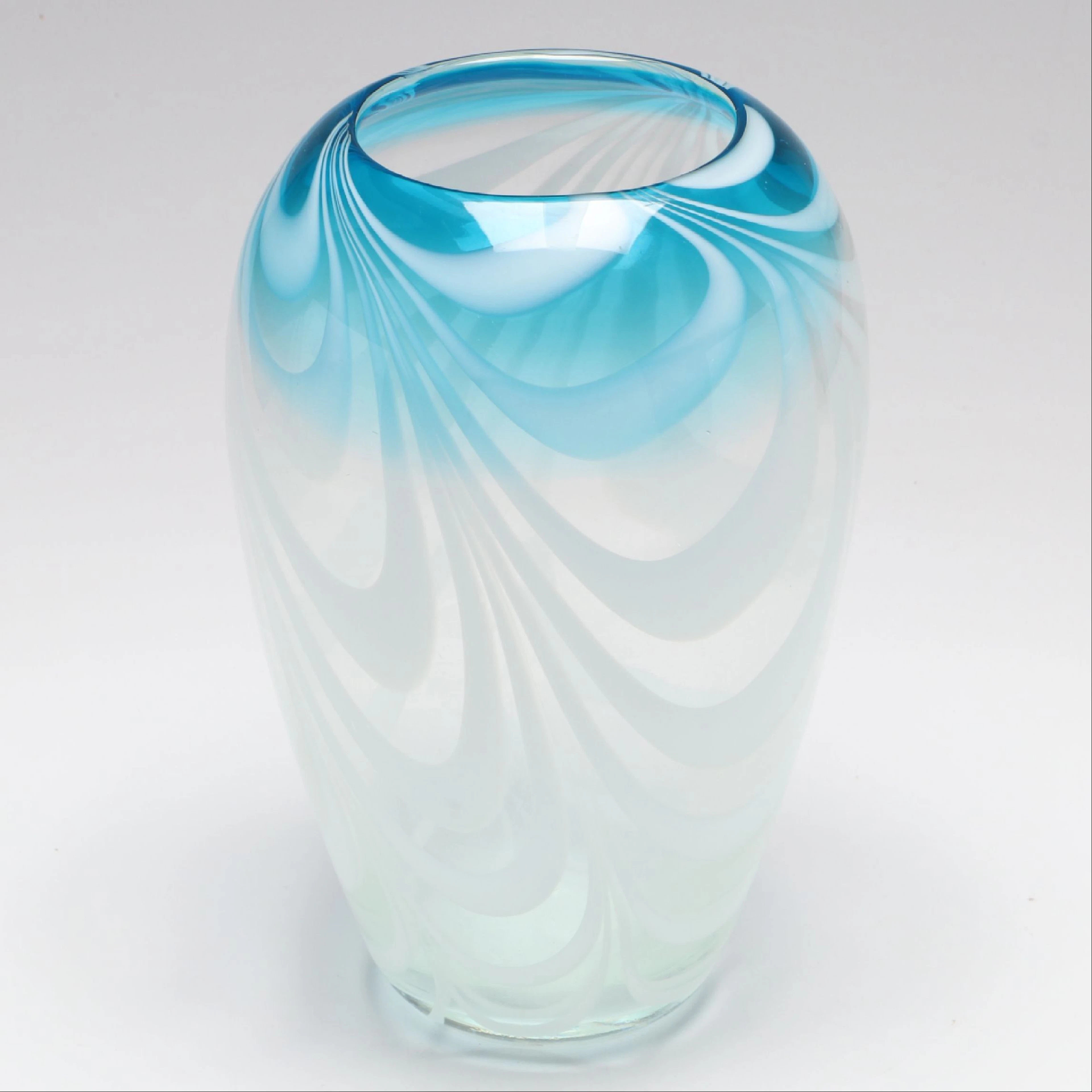 Murano Style Blue and White Psychedelic Swirl Handblown Glass Vase
