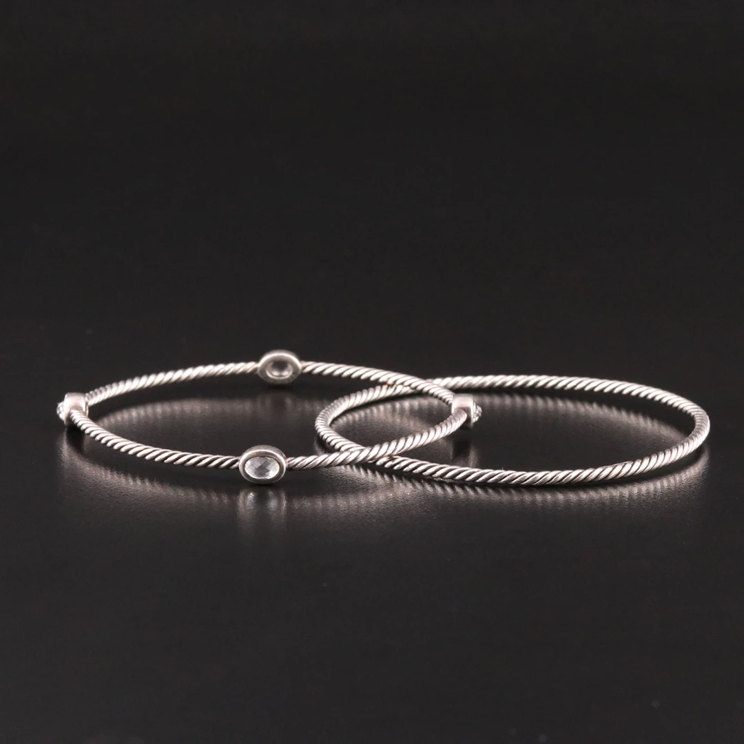 David Yurman Cable Sterling and Quartz Bangle Bracelets