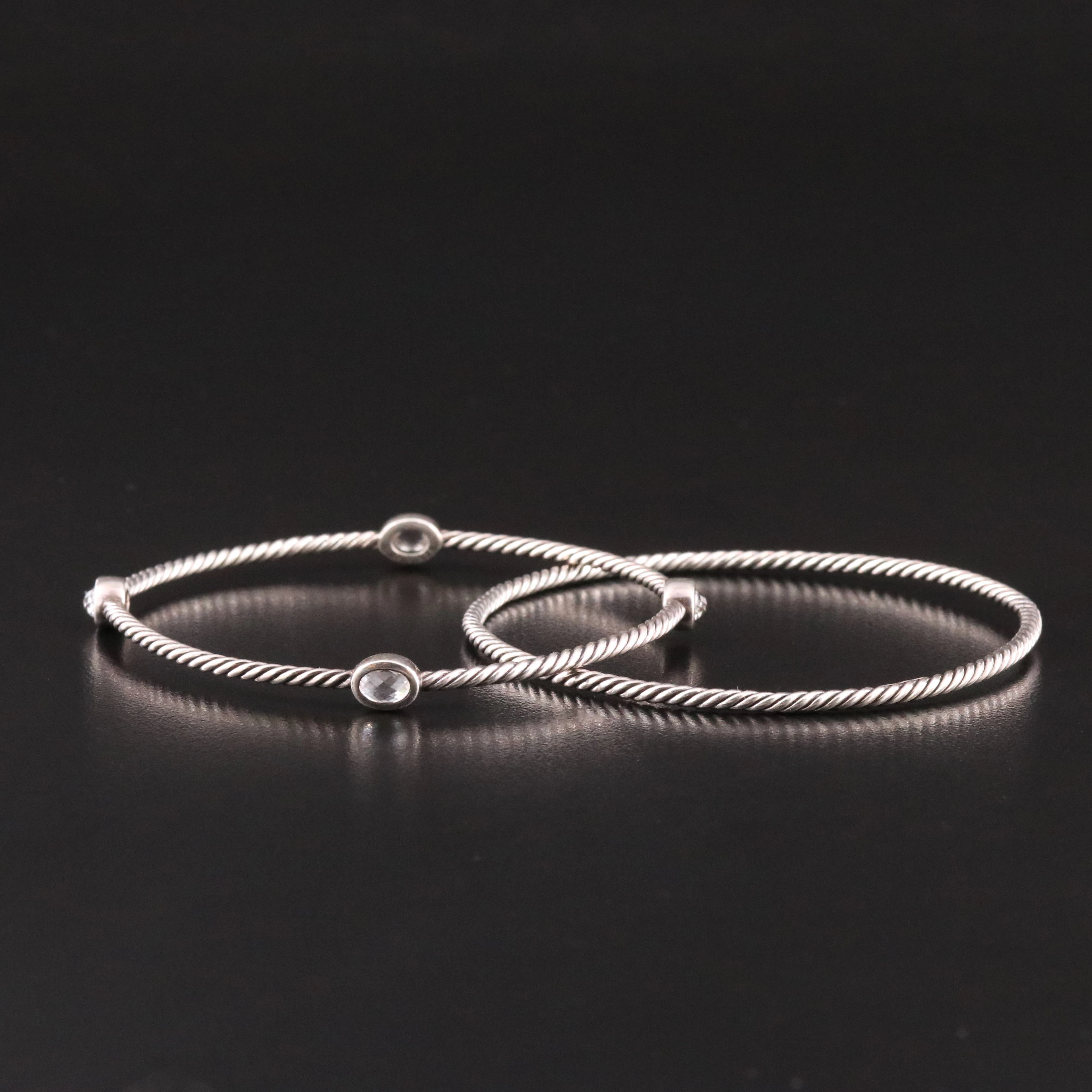 David Yurman Cable Sterling and Quartz Bangle Bracelets
