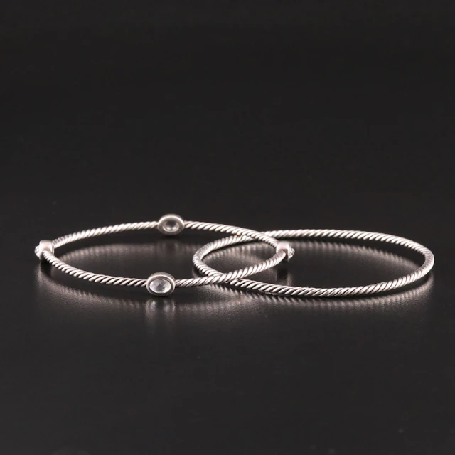 David Yurman Cable Sterling and Quartz Bangle Bracelets