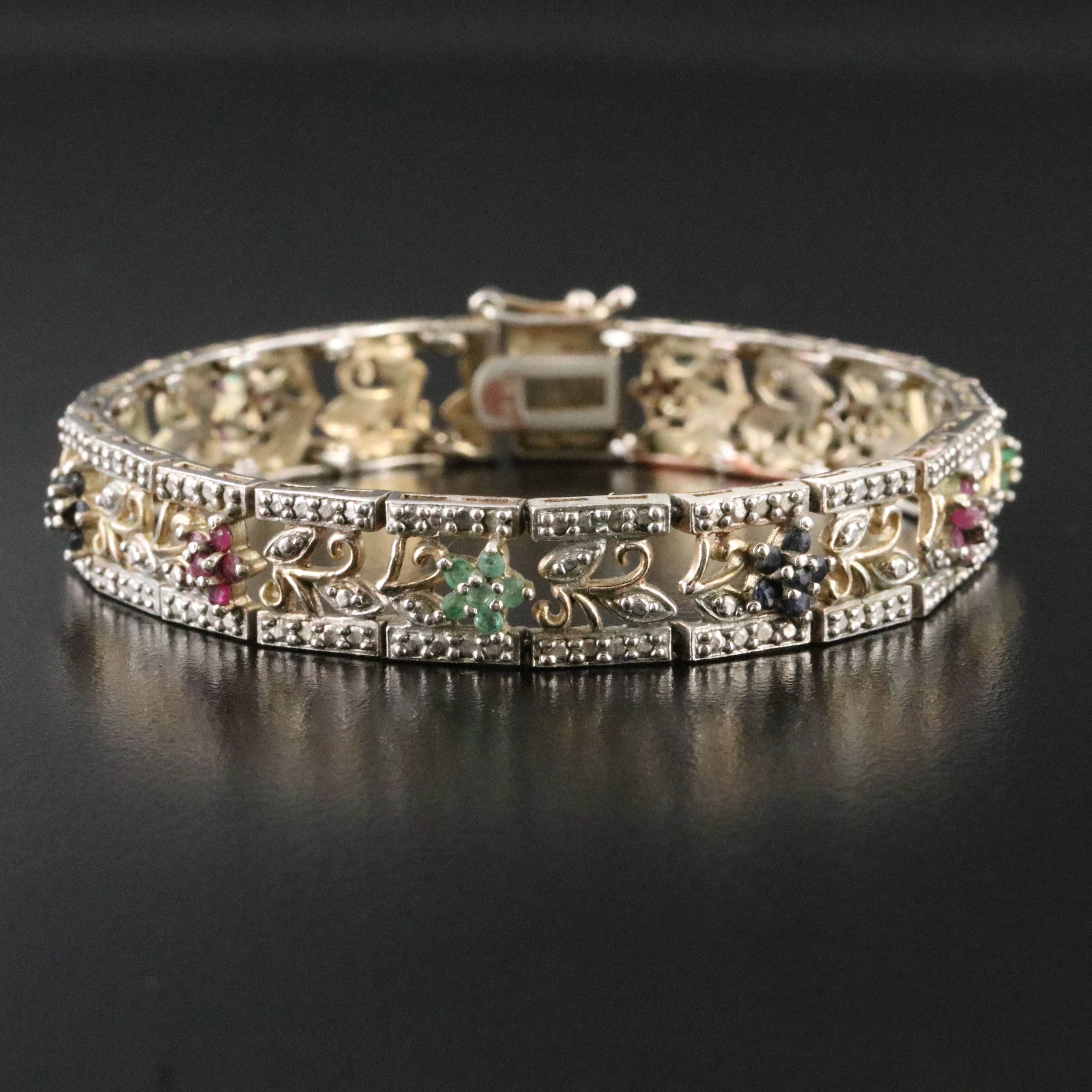 Sterling Bracelet Featuring Ruby, Emerald and Sapphire
