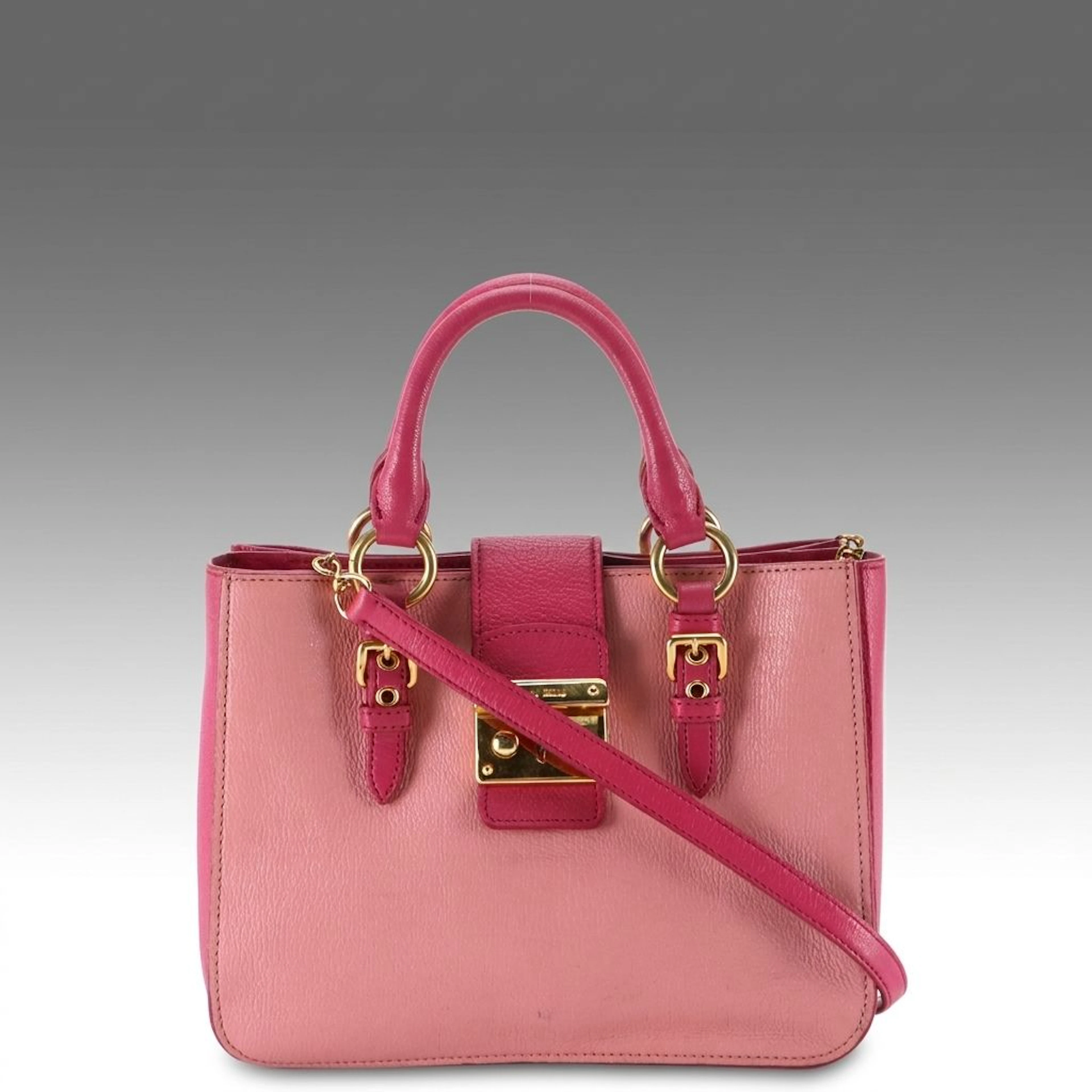 Miu Miu Madras Two-Way Tote Bag in Bicolor Pink Grained Calfskin Leather