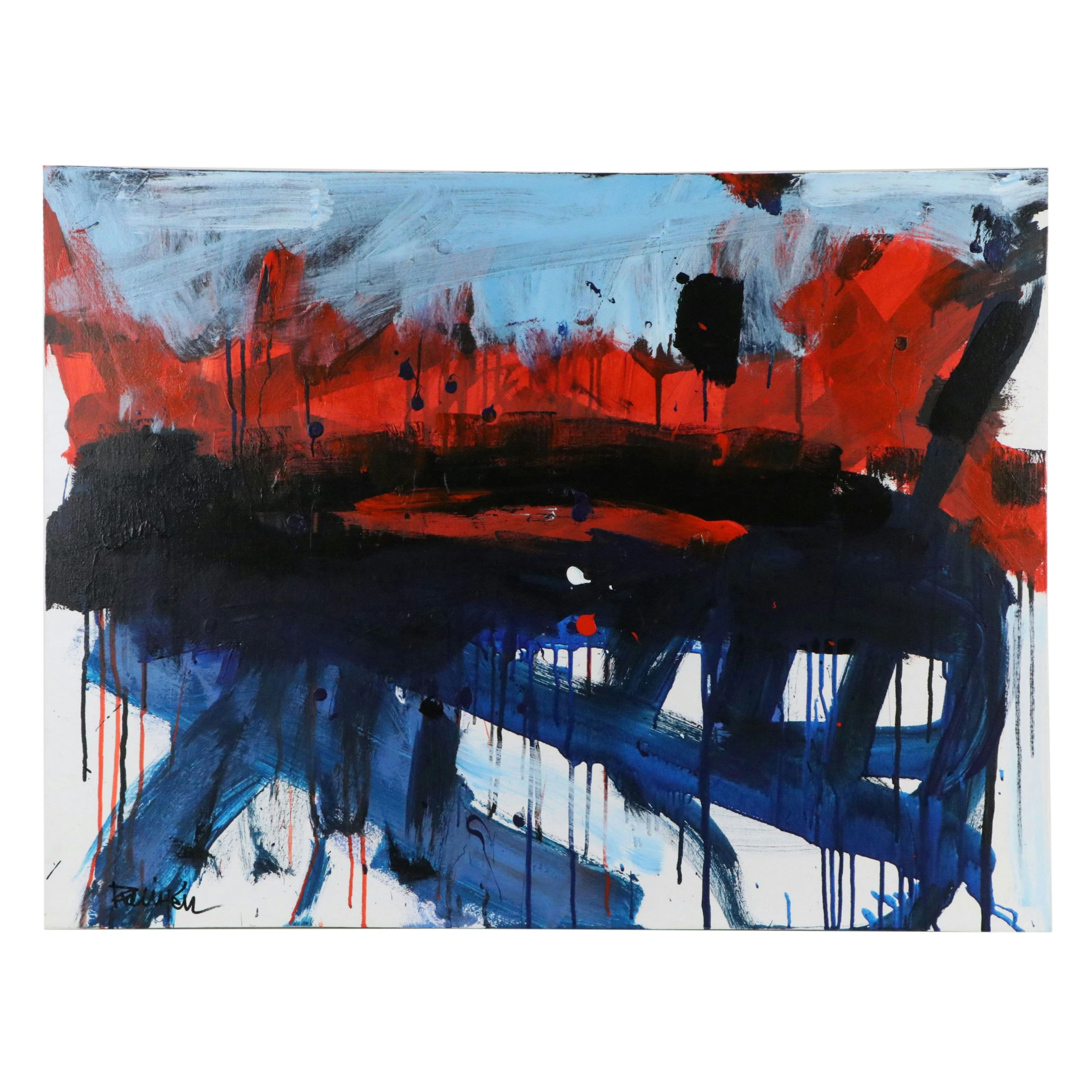 Robbie Kemper Abstract Acrylic Painting "Blue Diagonal Layers"