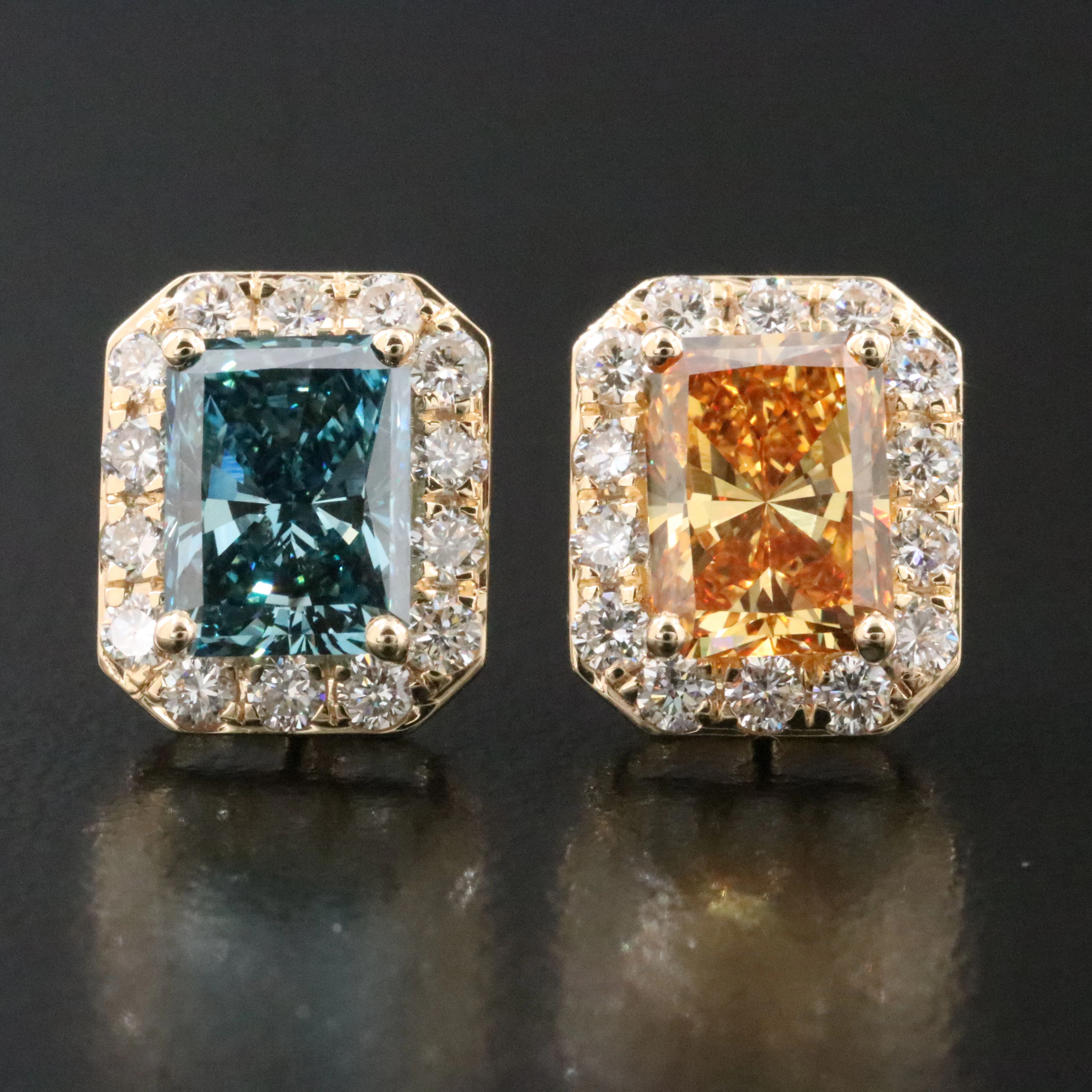 14K 3.76 CTW Lab Grown Diamond Earrings with Fancy Color Centers