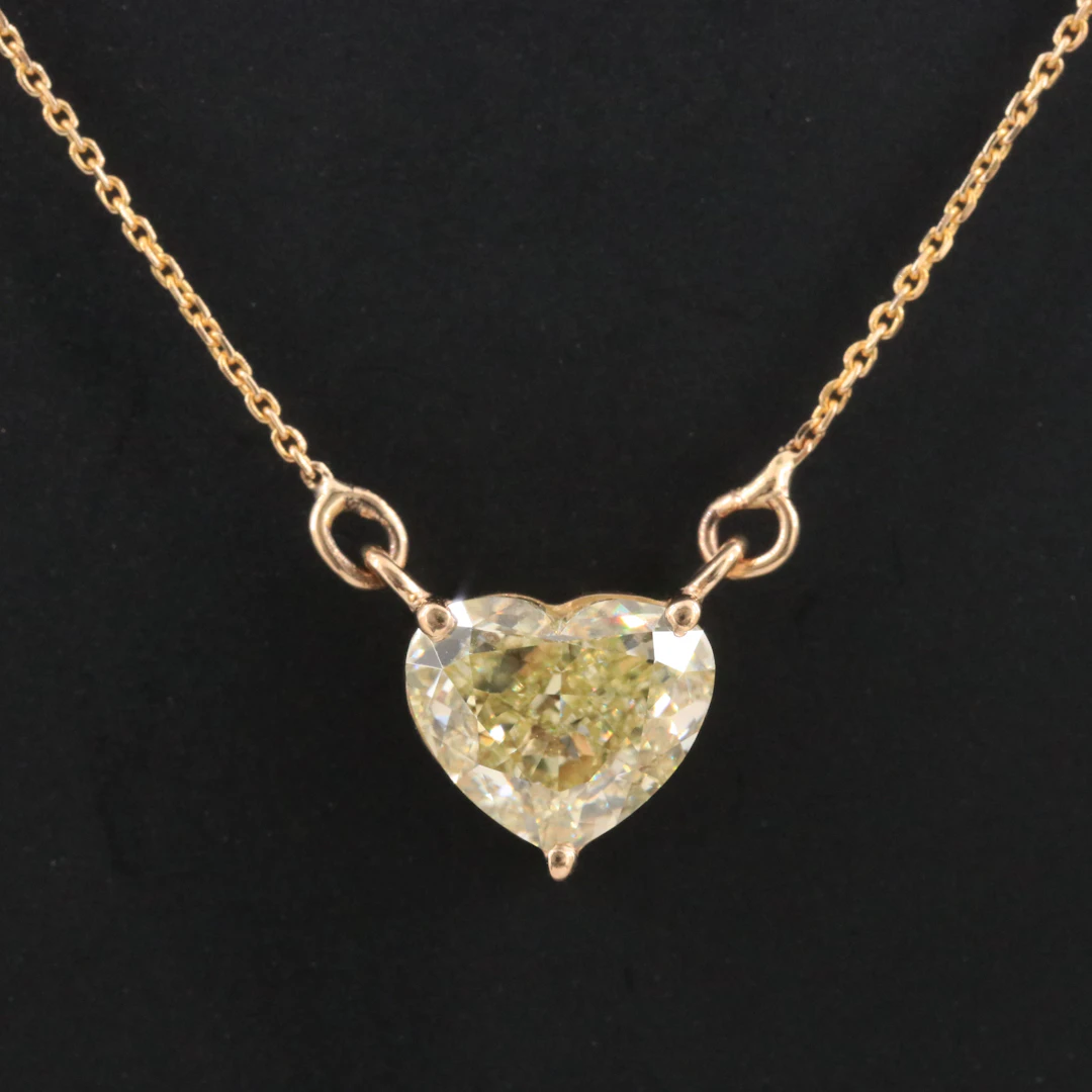 14K 2.01 CT Lab Grown Fancy Yellow Diamond Necklace with IGI Report