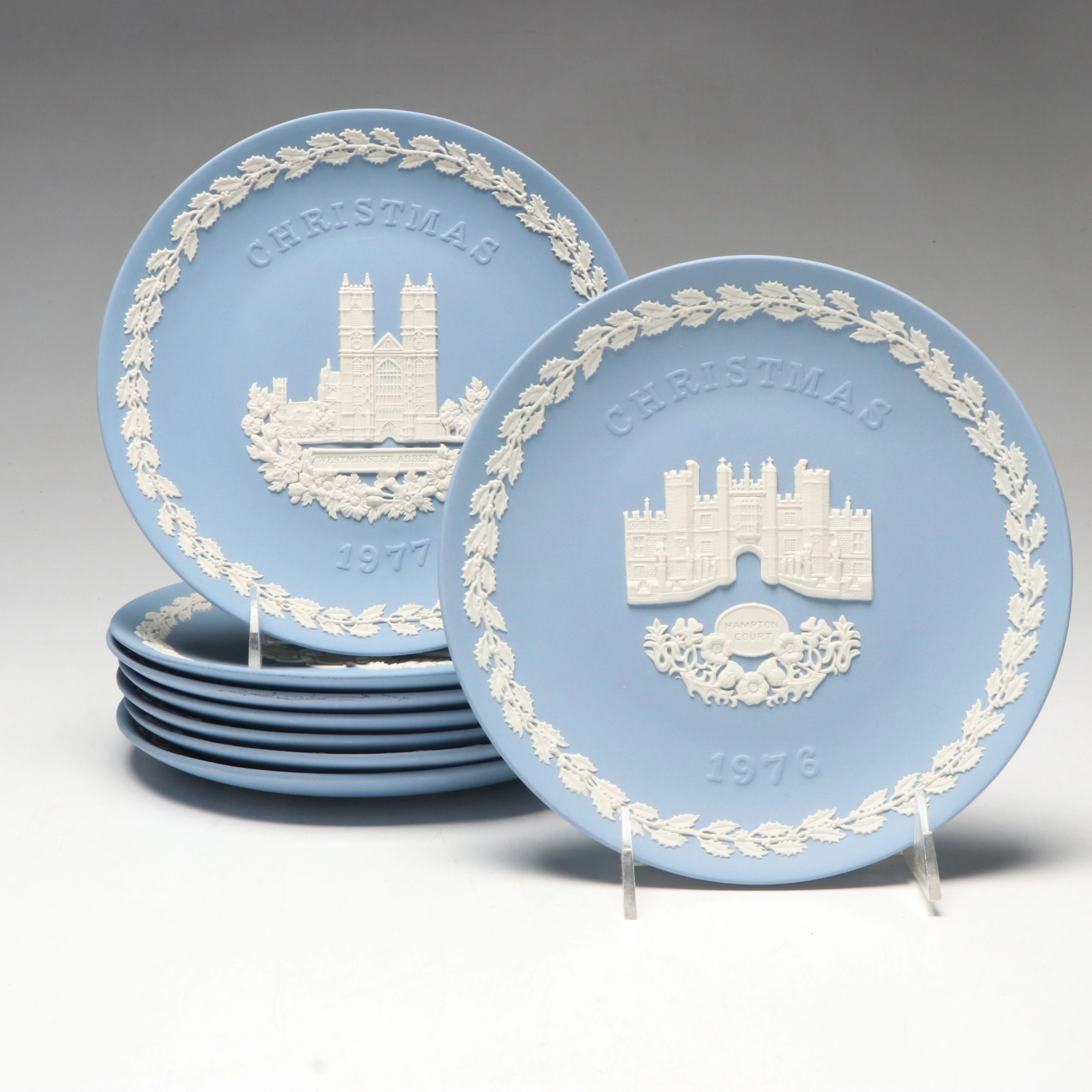 Wedgwood Blue Jasperware Annual Christmas Plates, 1971-1977