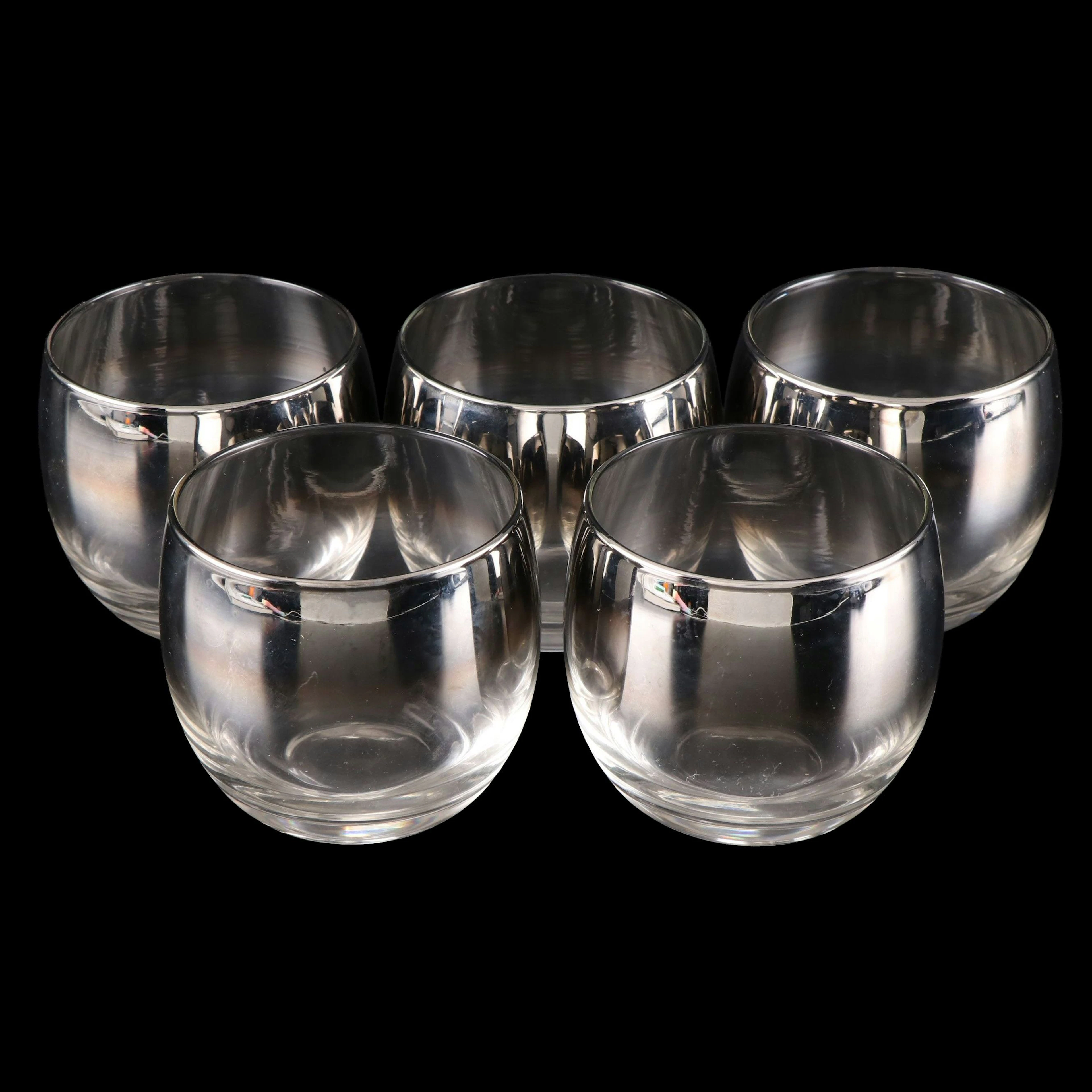 Mid Century Modern Silver Ombre Roly-Poly Cocktail Glasses, Mid to Late 20th C.