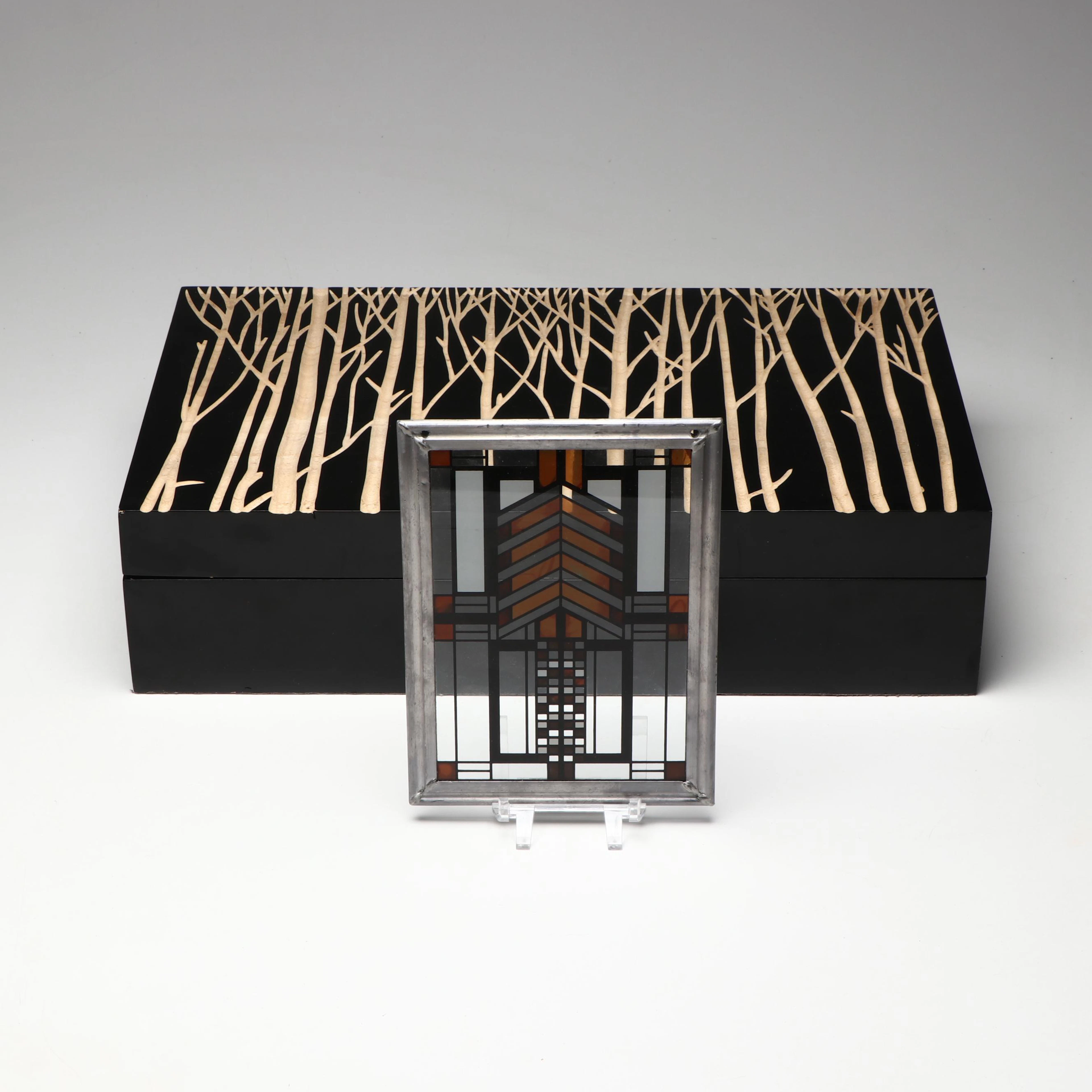 Frank Lloyd Wright "Autumn Sumac" Reproduction Glass Panel and Engraved
