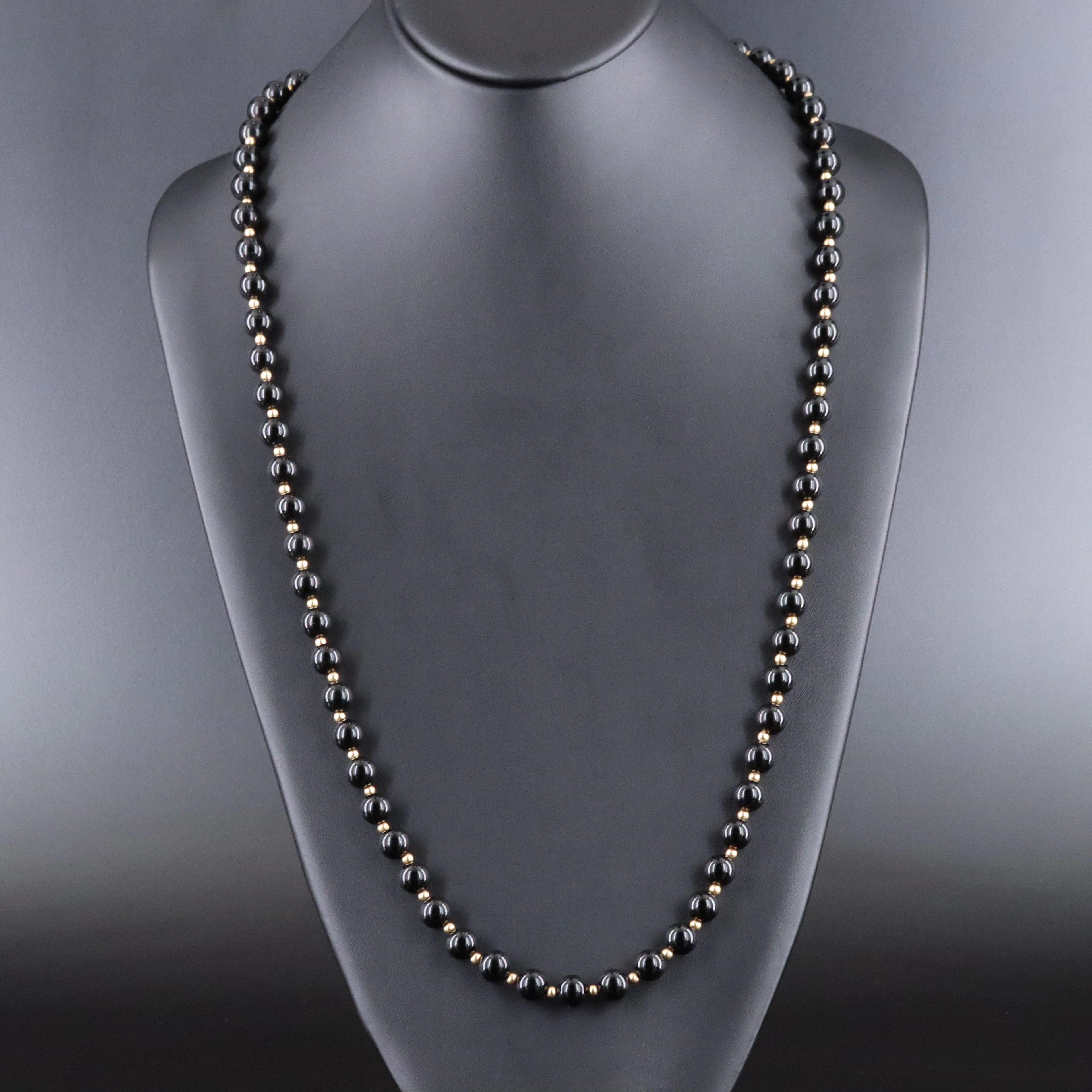 Black Onyx Bead Necklace with 14K Beads