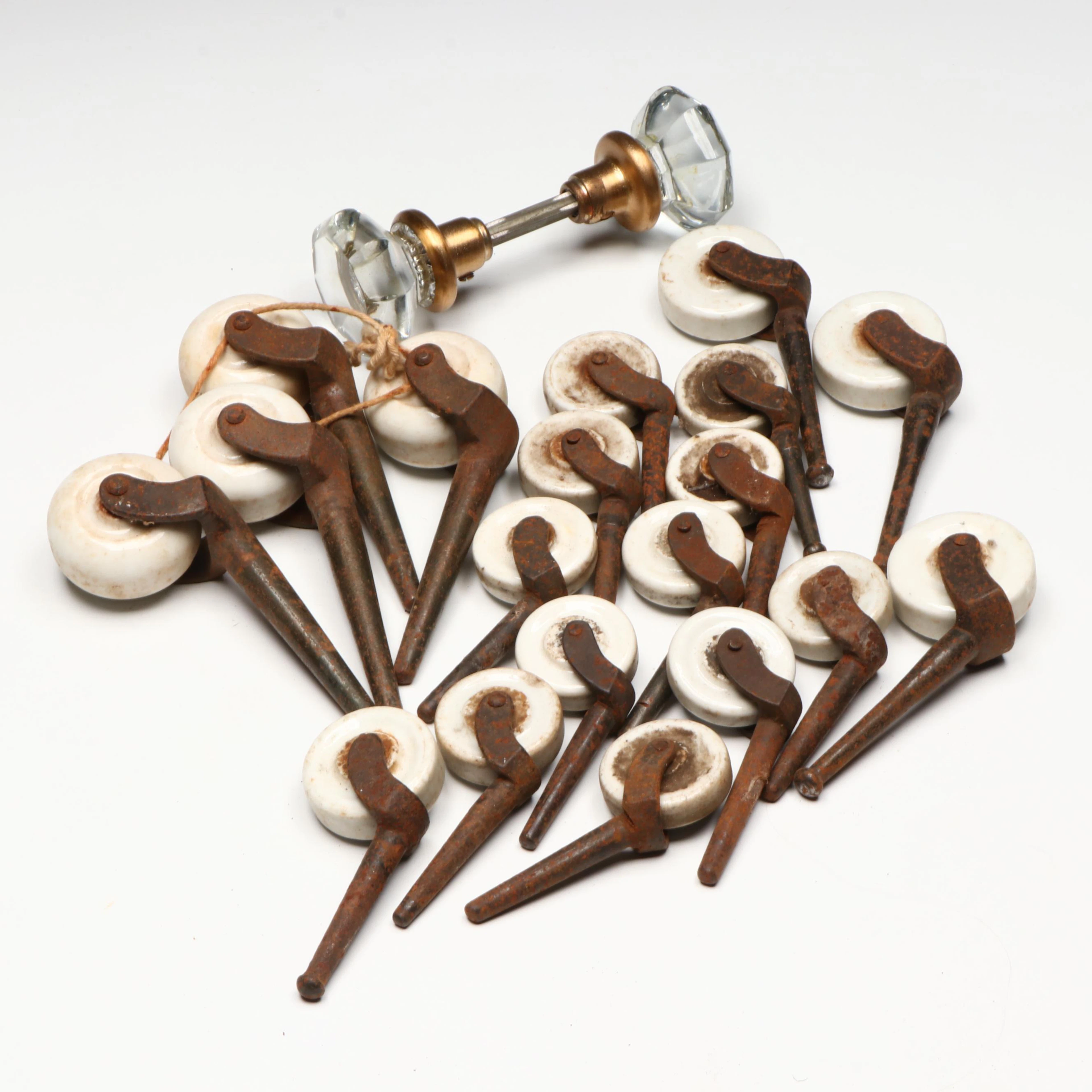 Antique Glass Doorknob and Porcelain Furniture Casters
