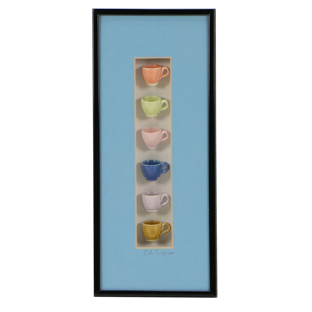 Carlos Silva Miniature Glazed Ceramic Teacup Display, 2005
