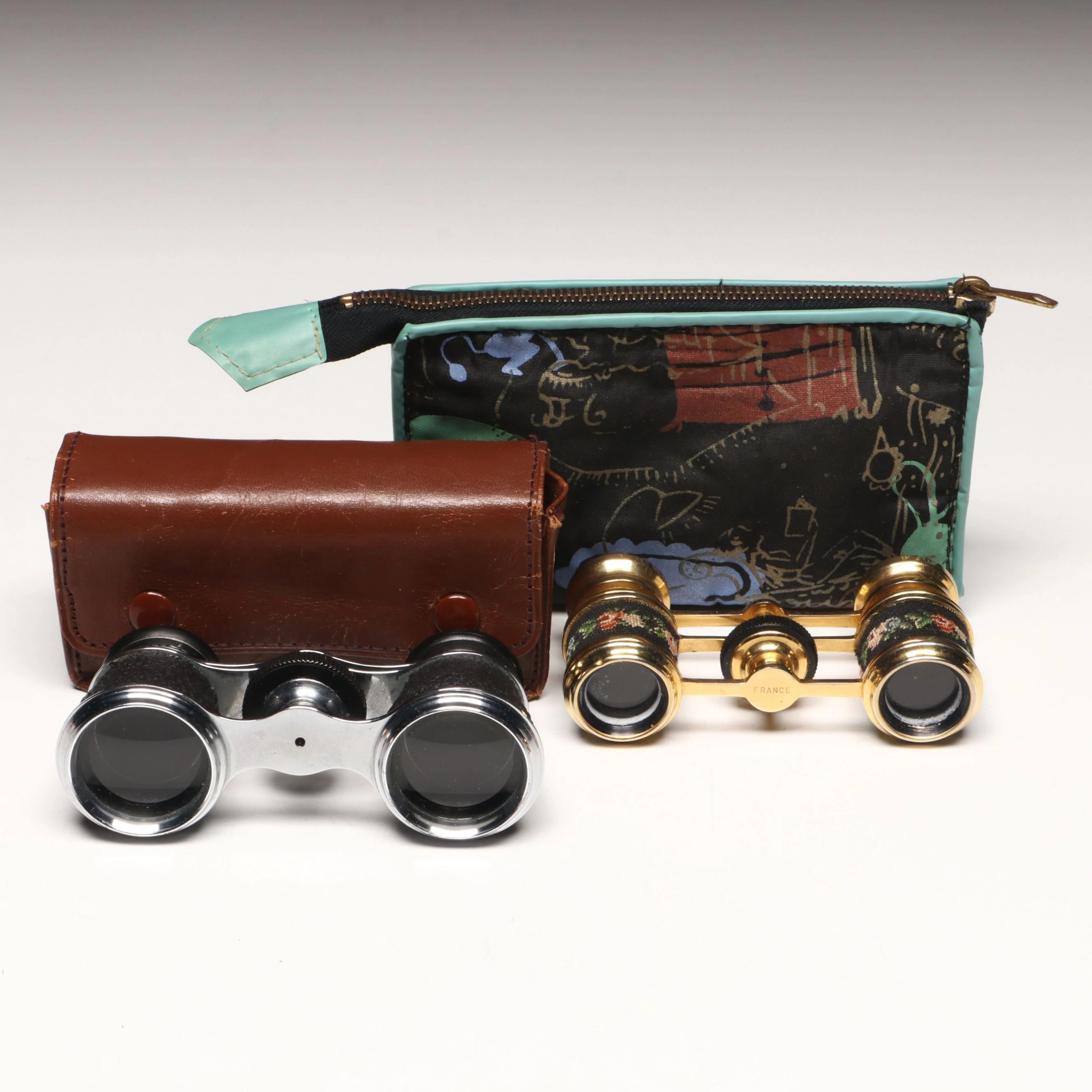 Needlepoint Brass Finish Opera Glasses and Vintage Japanese Opera Glasses