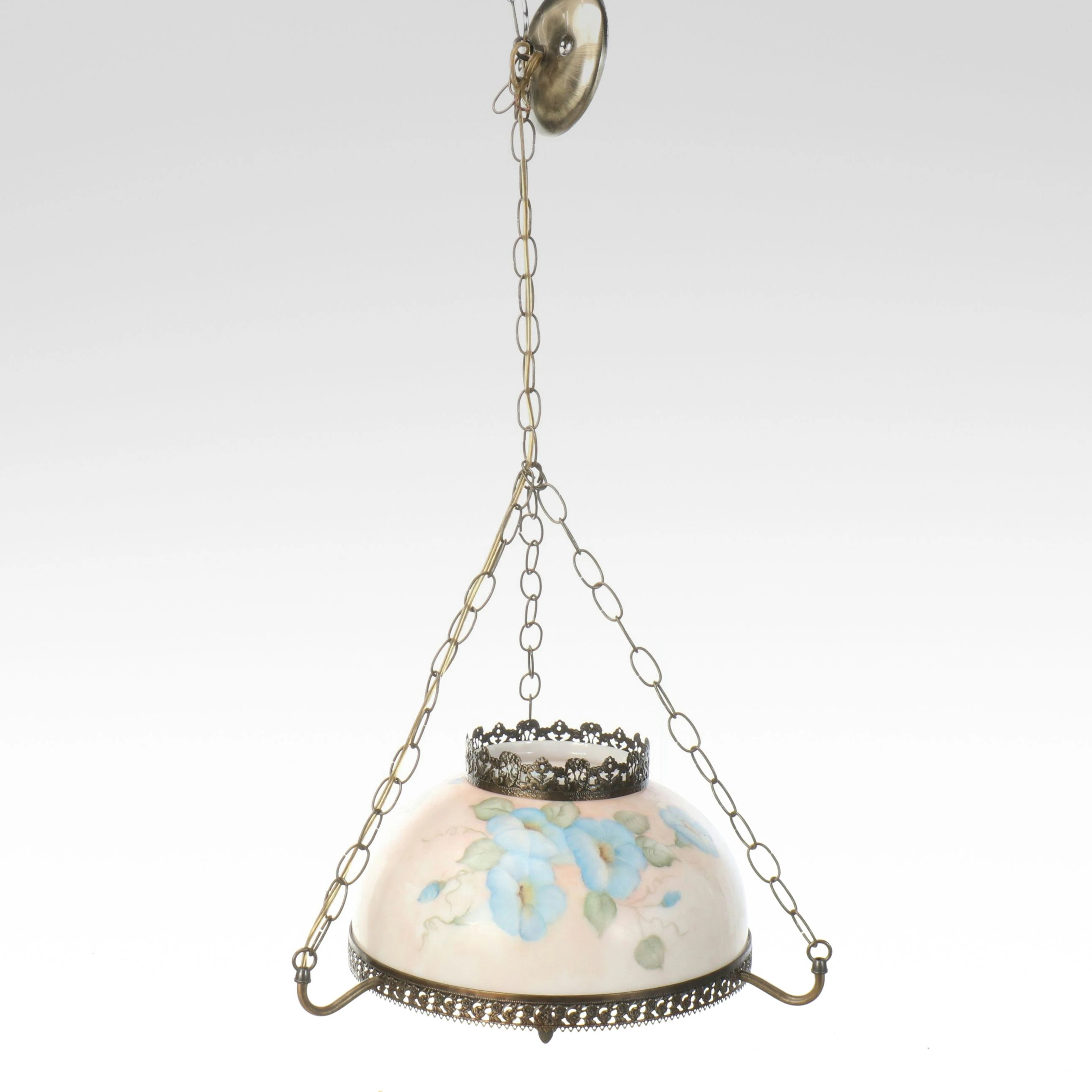 Victorian Style Hobbyist Hand-Painted Milk Glass Pendant Light