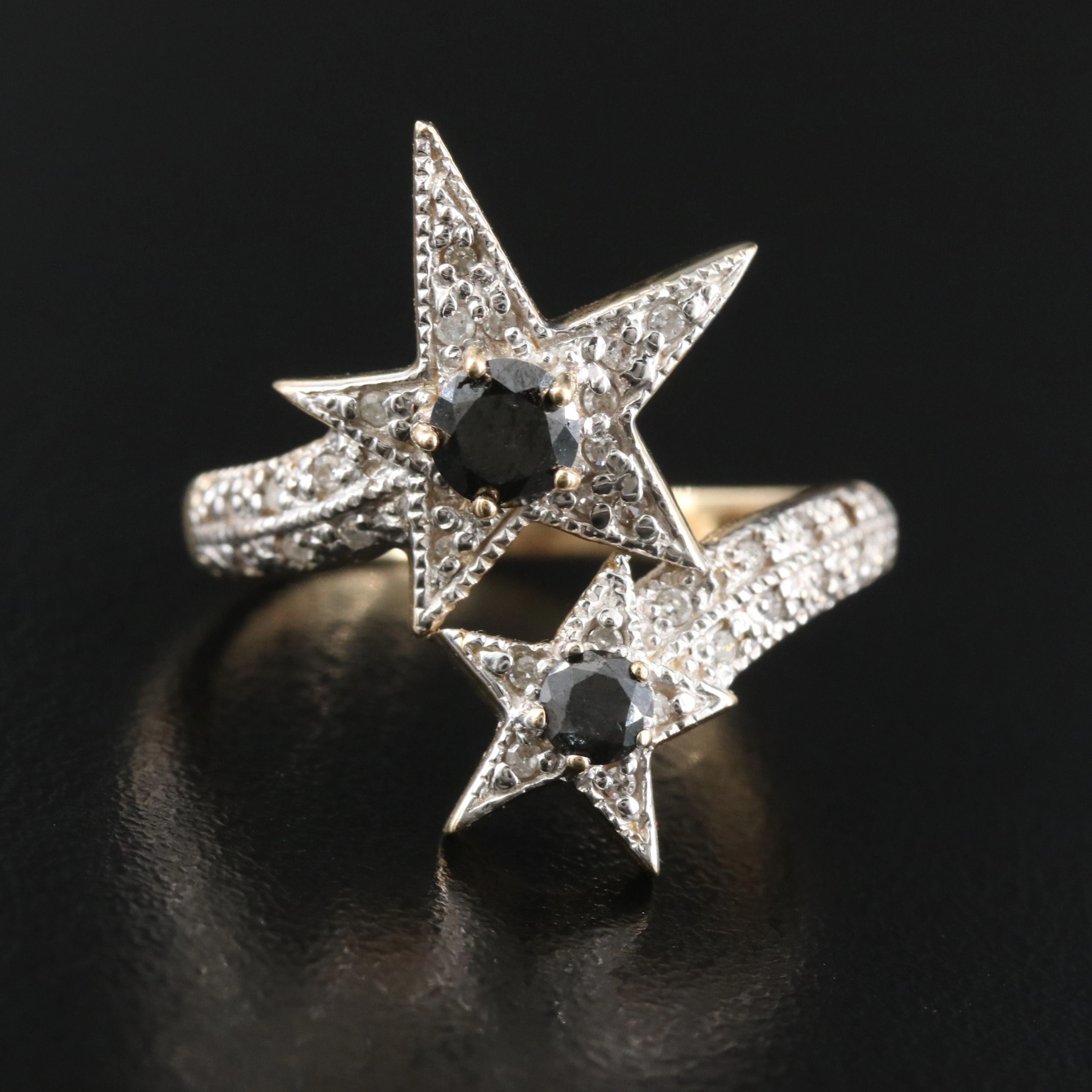 14K 0.52 CTW Diamond Star Bypass Ring with Fancy Black