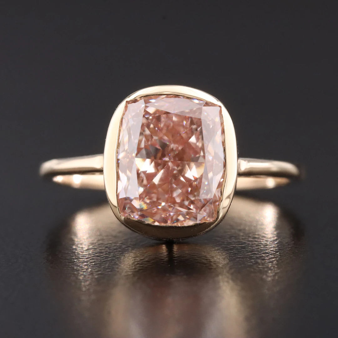 14K 3.26 CT Fancy Intense Pink Lab Grown Diamond Ring with IGI Report