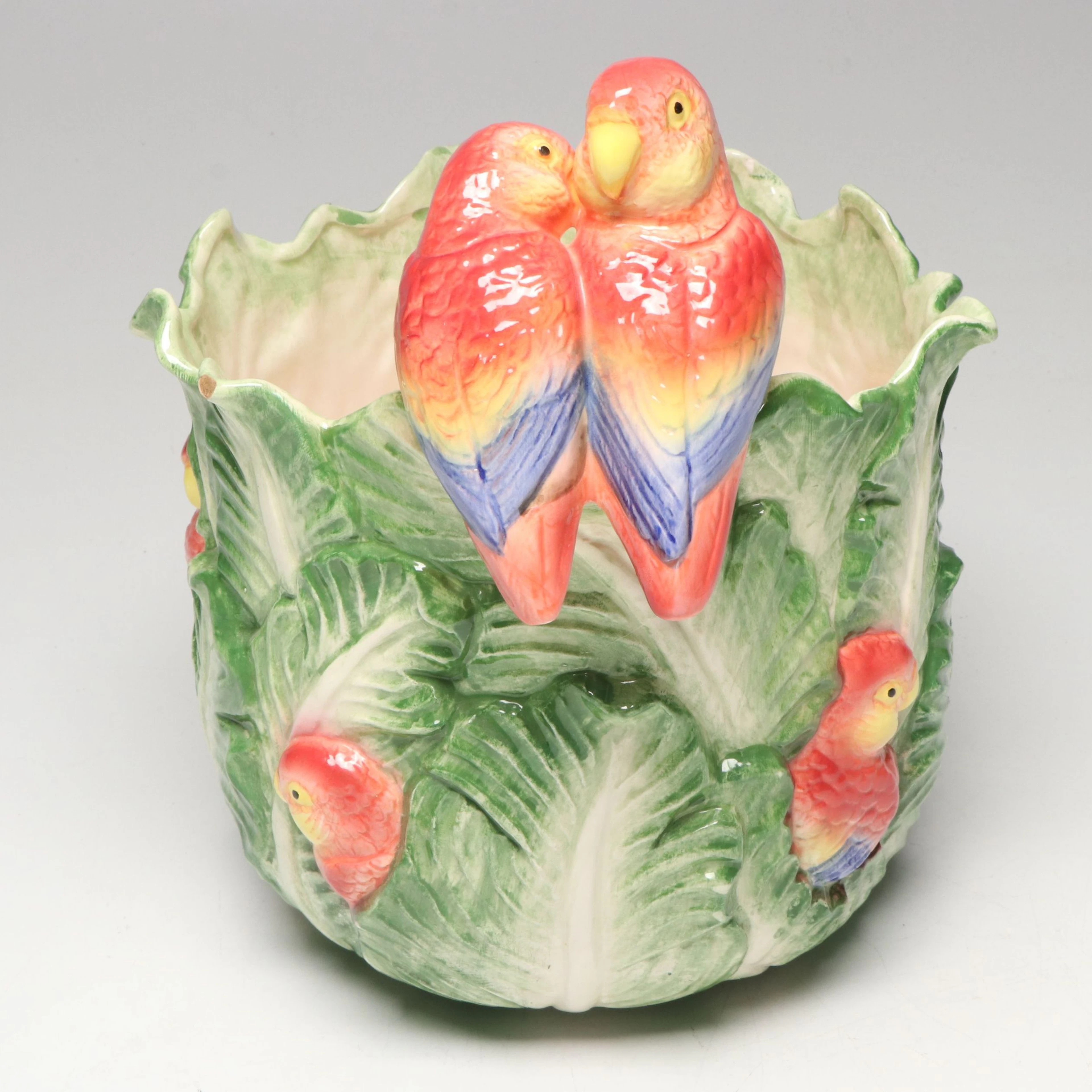 Fitz & Floyd "Jungle" Parrot Ceramic Planter